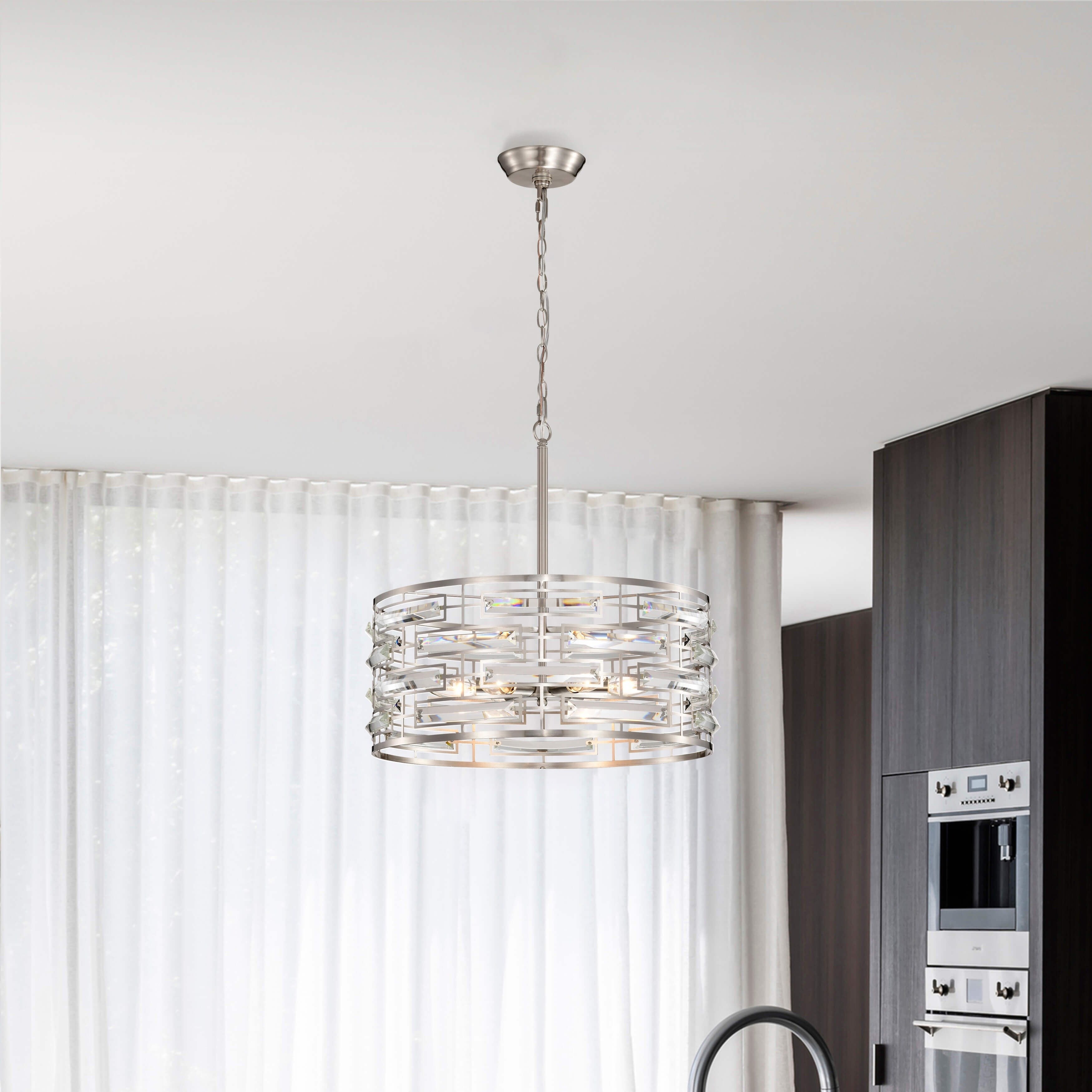 Lustre à abat-jour tambour Anita avec prisme en verre transparent