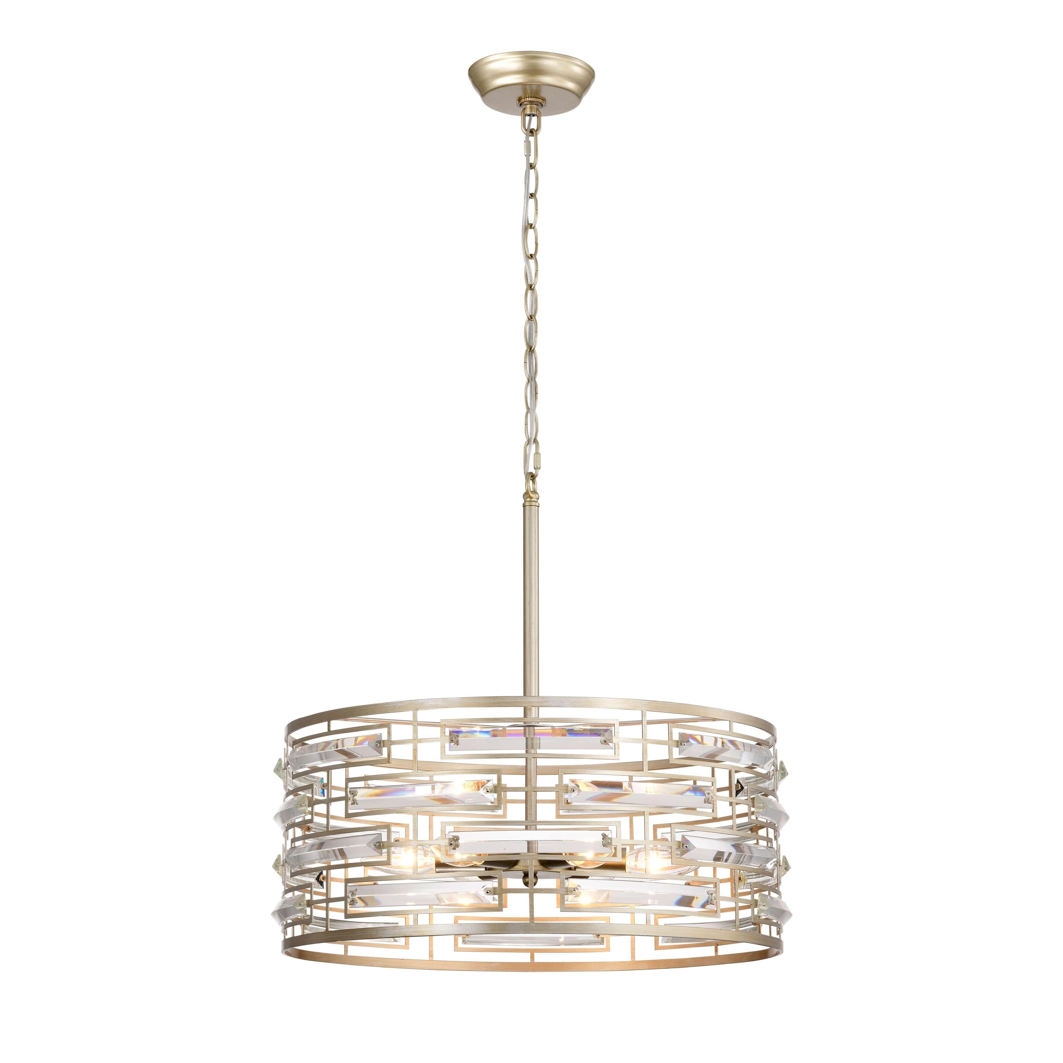 Lustre à abat-jour tambour Anita avec prisme en verre transparent
