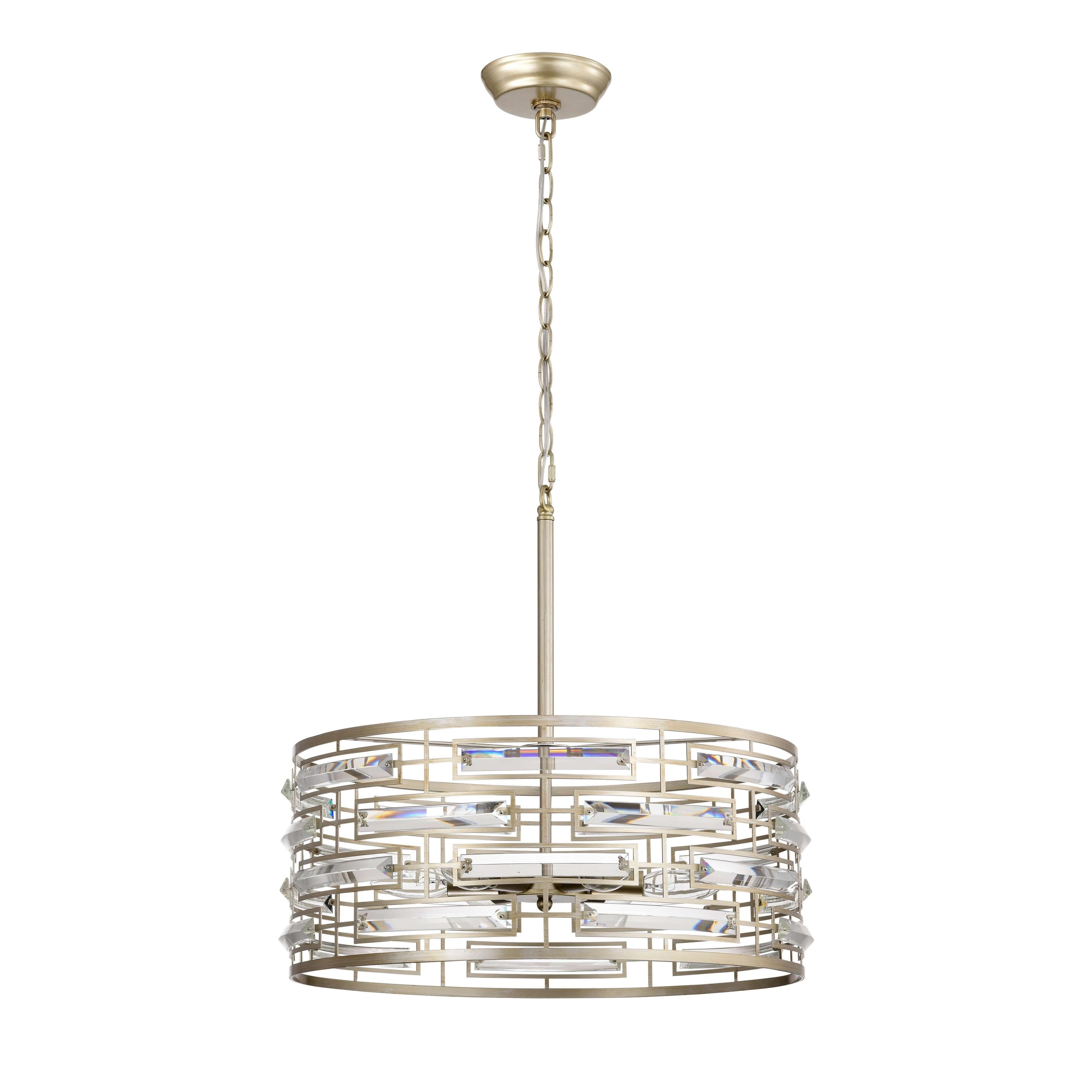 Lustre à abat-jour tambour Anita avec prisme en verre transparent