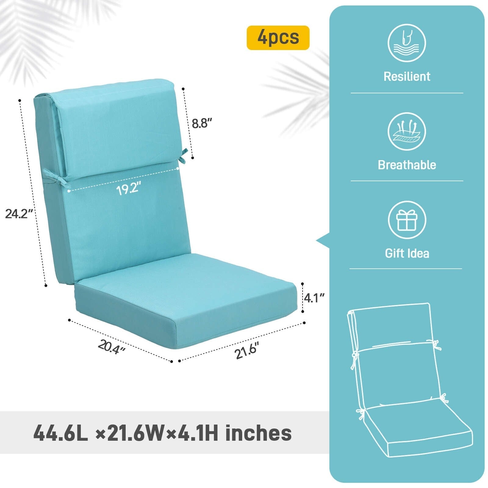 Lot de 4 coussins de chaise à dossier haut Aoodor Patio, 46 x 21 x 4 pouces (coussins uniquement)