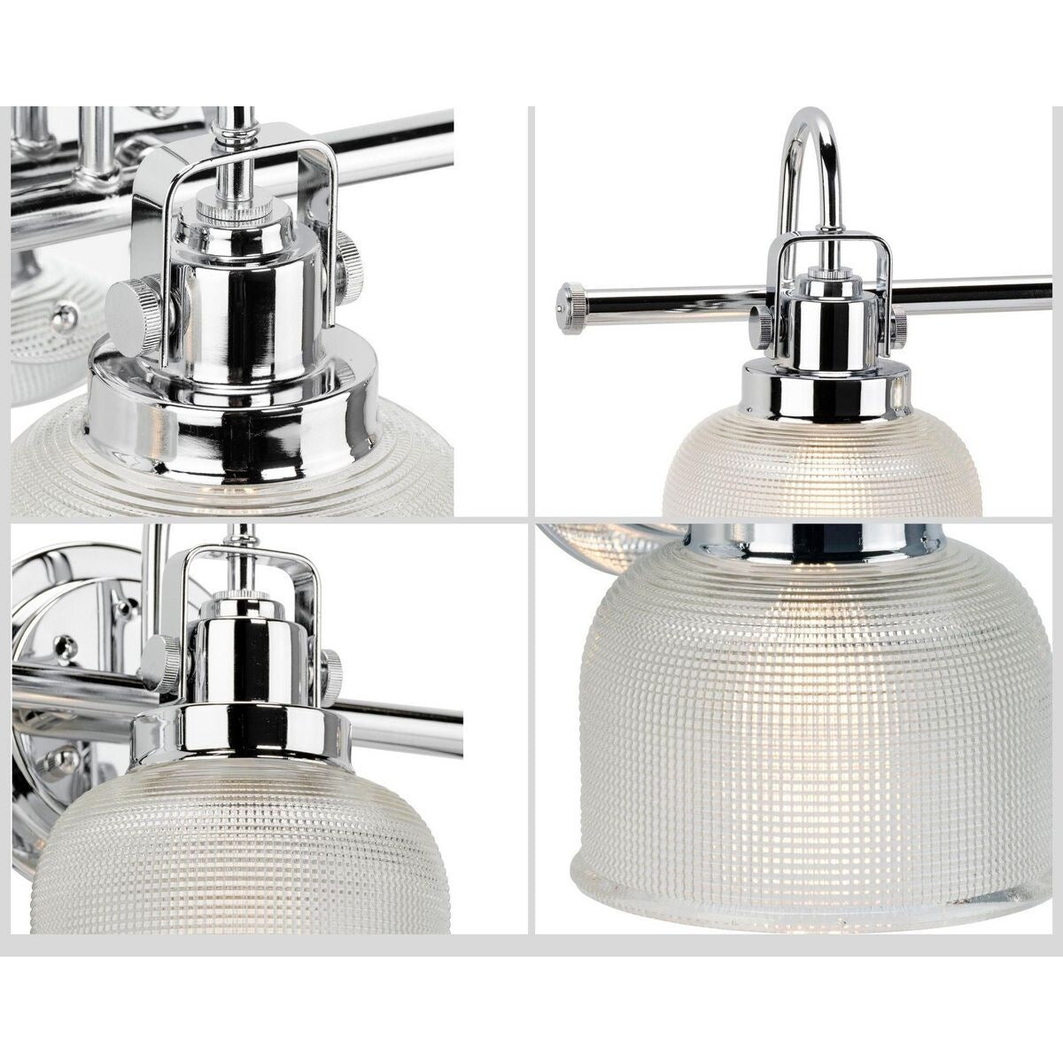 Luminaire de salle de bain côtier à trois lumières, collection Archie, en chrome poli, verre prismatique double transparent - 8,75 x 26,25 x 7,25