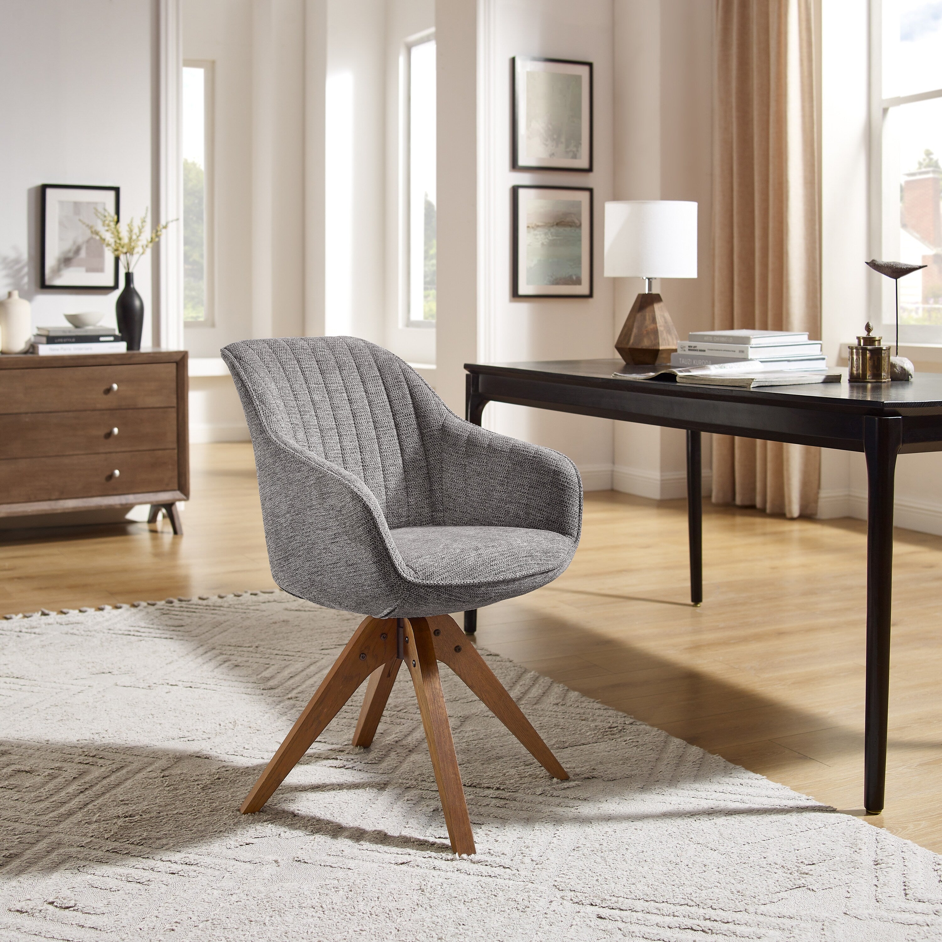 Fauteuil d'appoint pivotant Art Leon pour bureau moderne avec pieds en bois