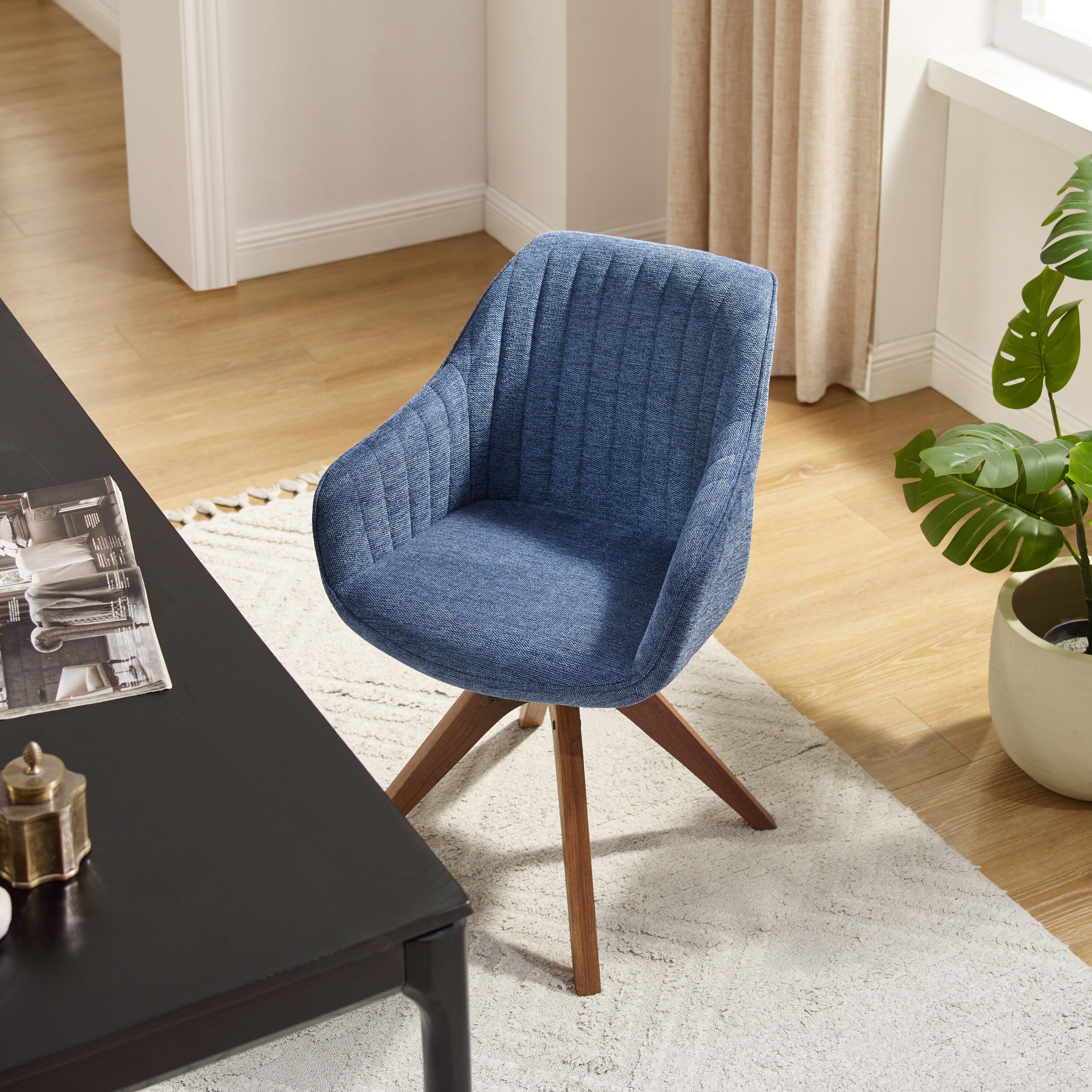 Fauteuil d'appoint pivotant Art Leon pour bureau moderne avec pieds en bois