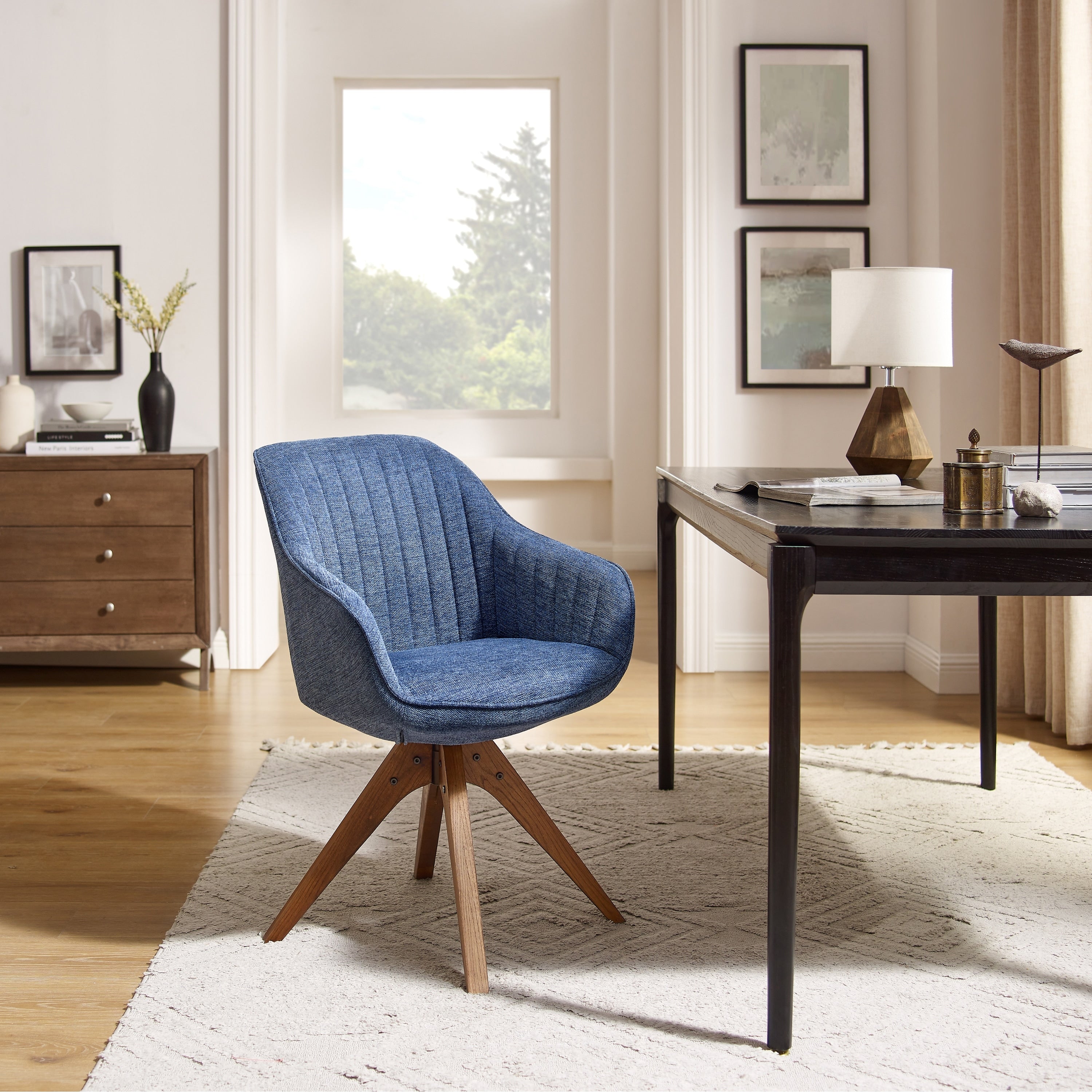 Fauteuil d'appoint pivotant Art Leon pour bureau moderne avec pieds en bois