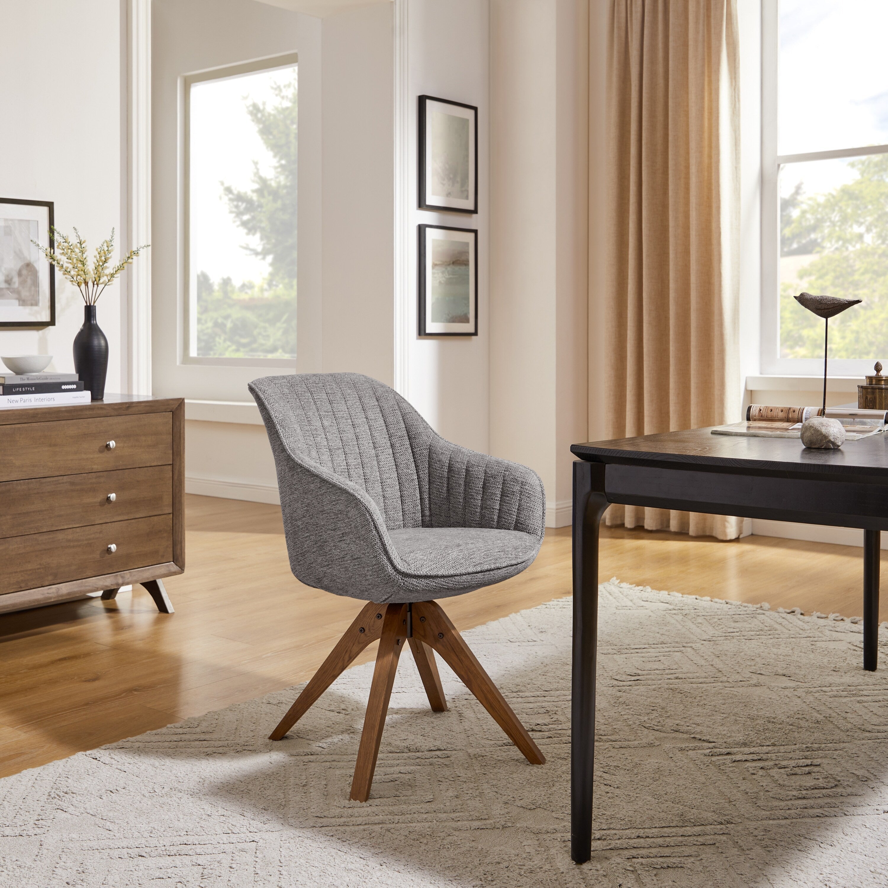 Fauteuil d'appoint pivotant Art Leon pour bureau moderne avec pieds en bois