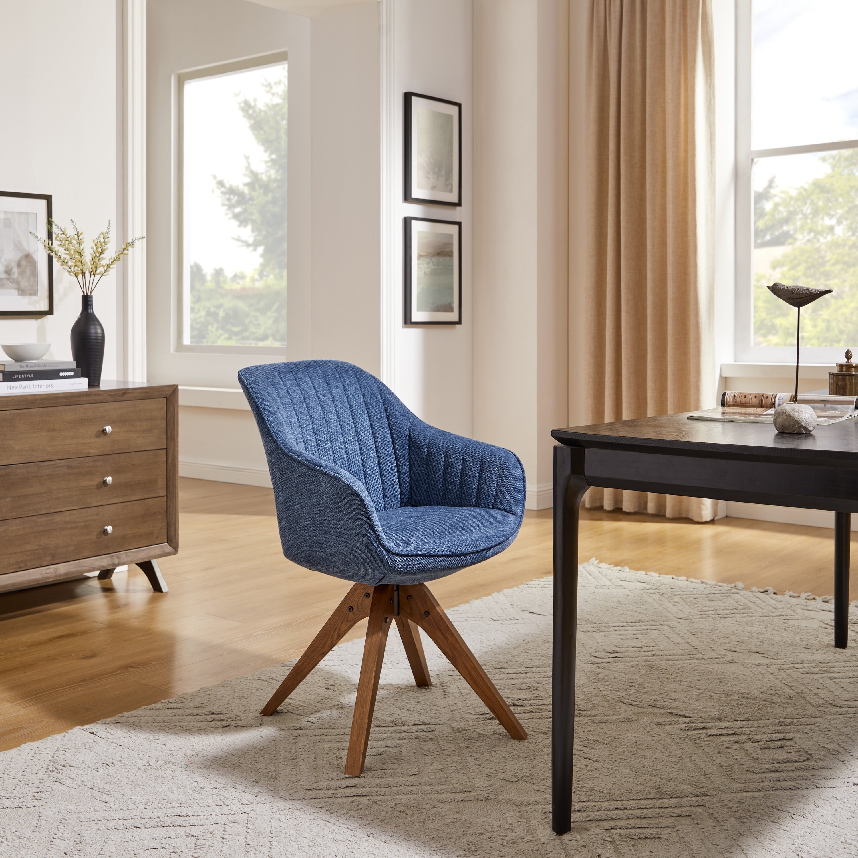 Fauteuil d'appoint pivotant Art Leon pour bureau moderne avec pieds en bois