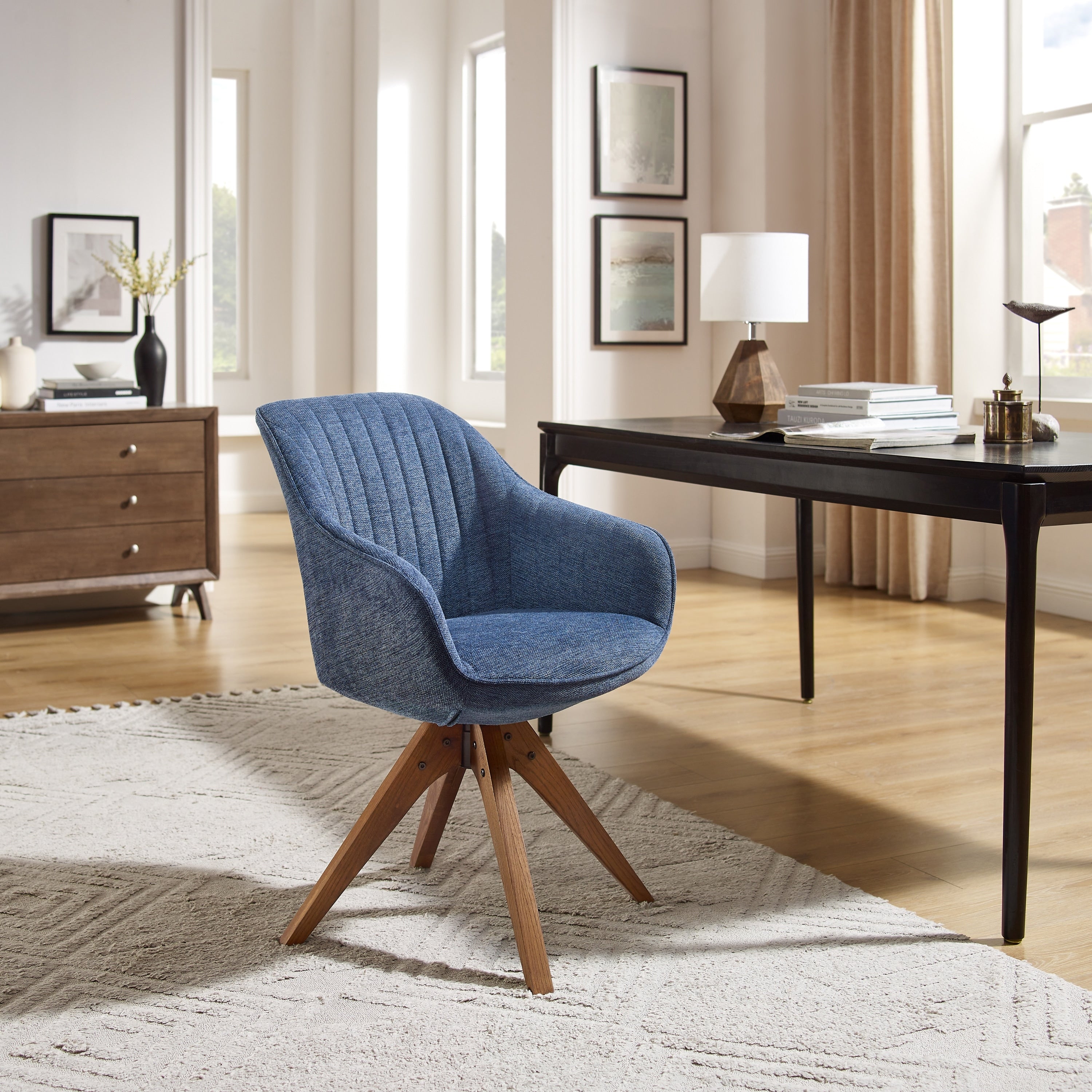 Fauteuil d'appoint pivotant Art Leon pour bureau moderne avec pieds en bois