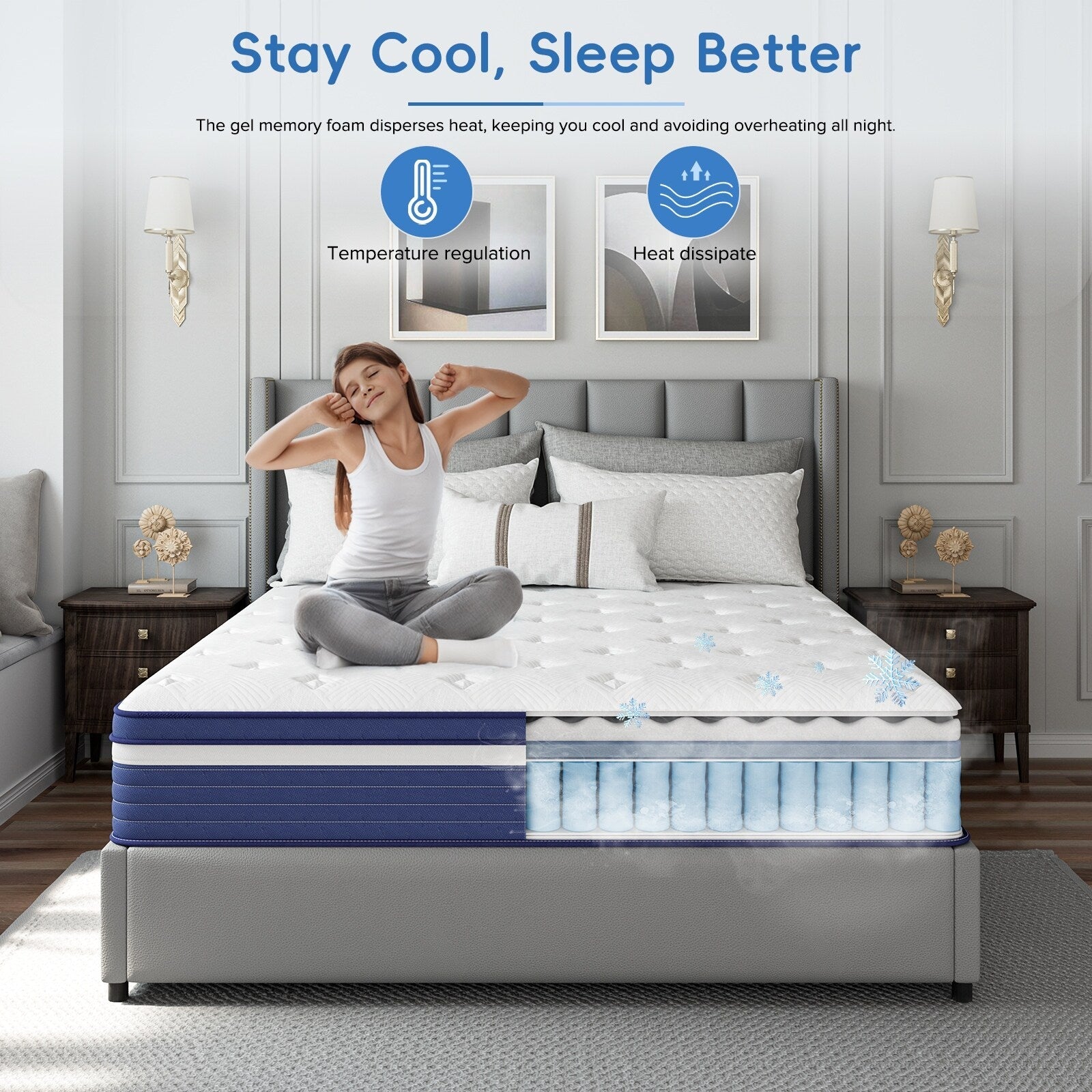 Matelas hybride à ressorts SweDrea de 25 cm, ferme et rafraîchissant, certifié CertiPUR-US, SGS et OEKO-TEX.