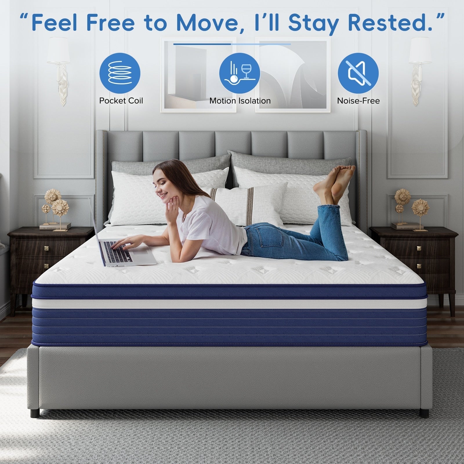 Matelas hybride à ressorts SweDrea de 25 cm, ferme et rafraîchissant, certifié CertiPUR-US, SGS et OEKO-TEX.