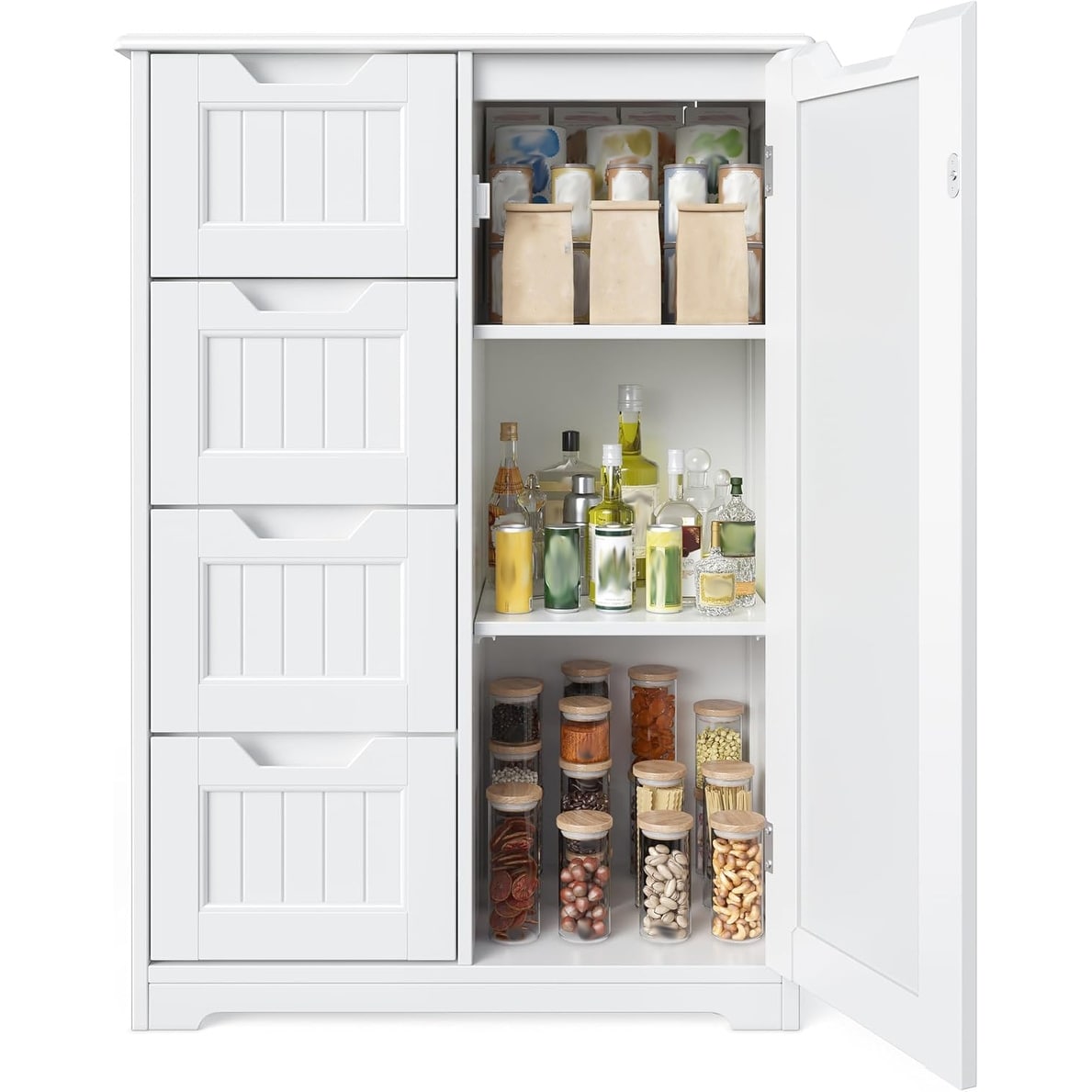 Meuble de rangement de salle de bain, meuble de rangement sur pied indépendant avec 4 tiroirs et étagère réglable