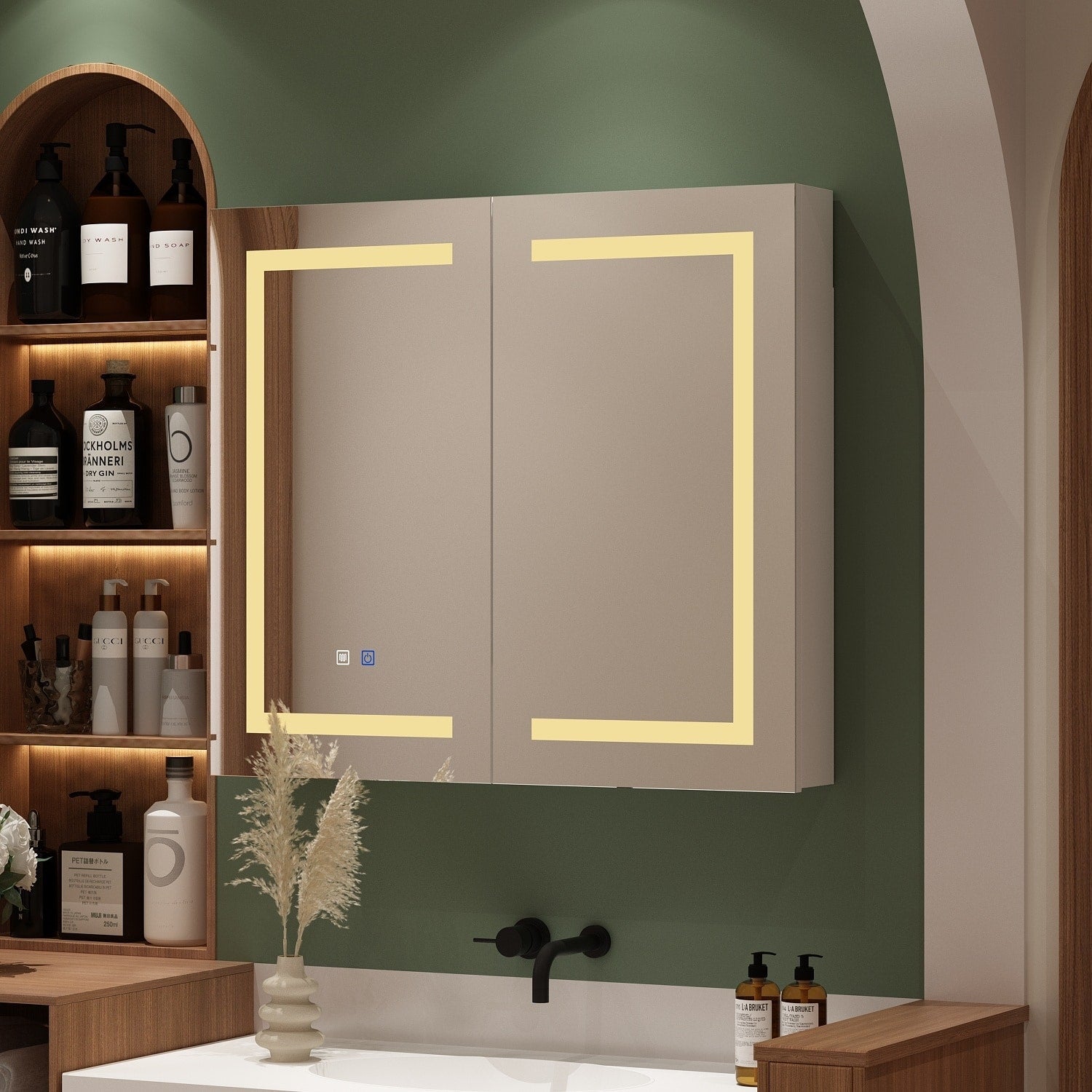 Armoire à pharmacie de salle de bain avec miroir LED antibuée 6 000 K, armoire murale blanche