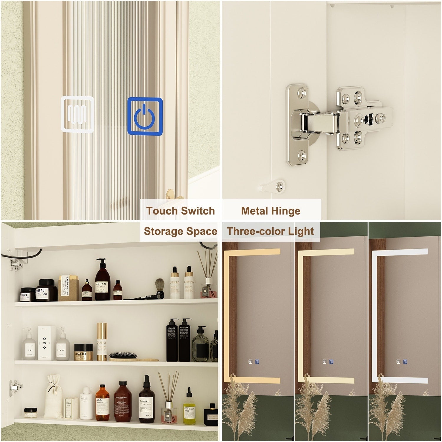 Armoire à pharmacie de salle de bain avec miroir LED antibuée 6 000 K, armoire murale blanche