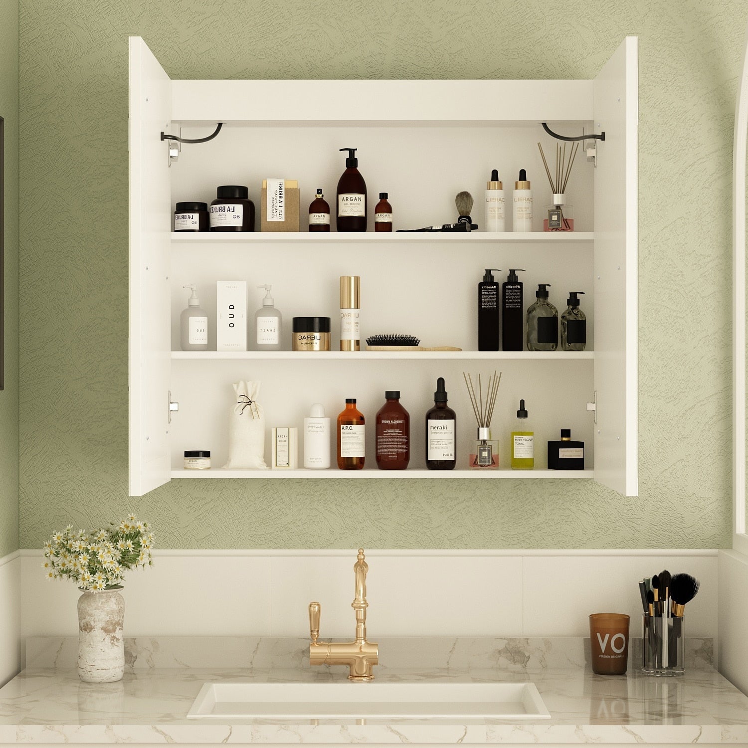 Armoire à pharmacie de salle de bain avec miroir LED antibuée 6 000 K, armoire murale blanche