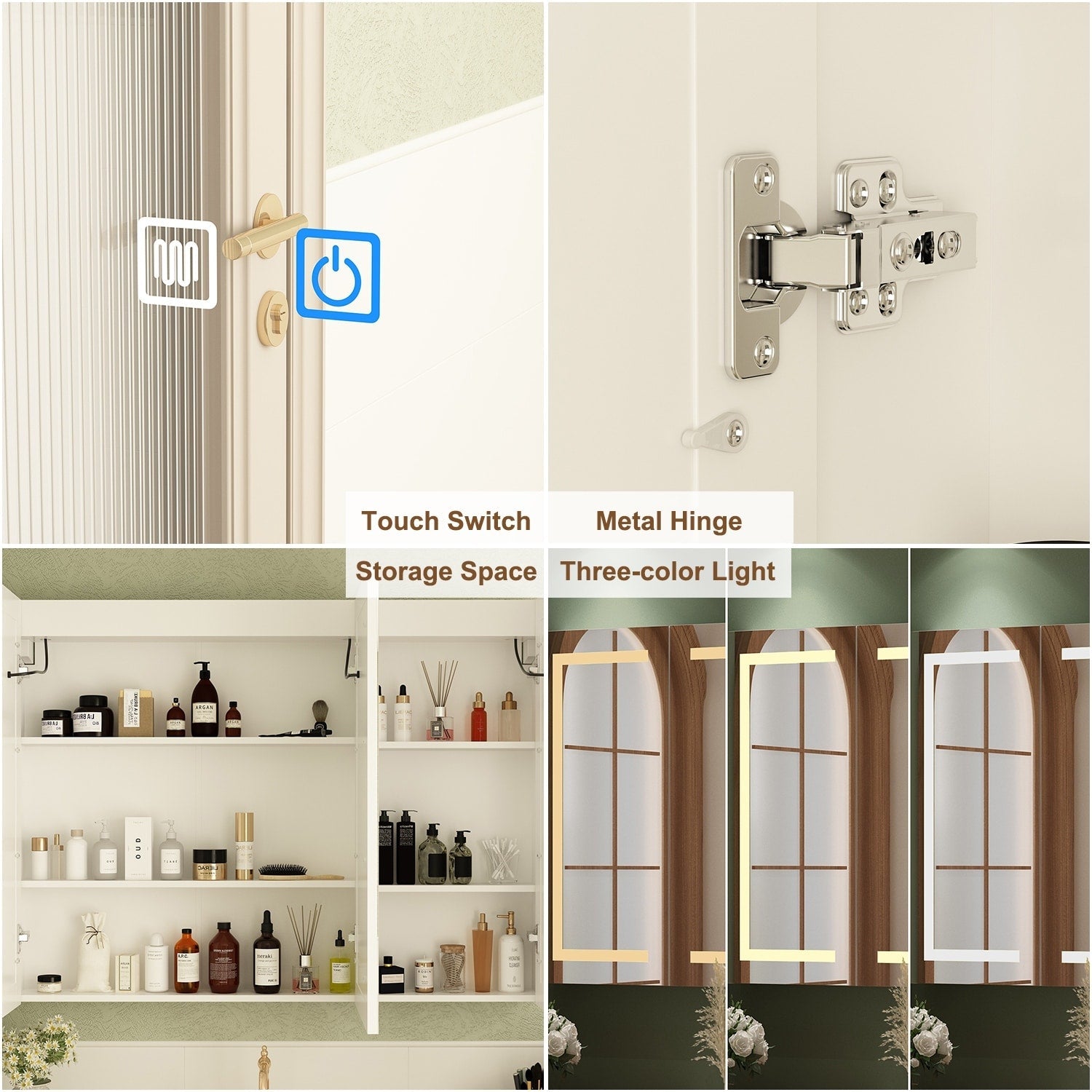 Armoire à pharmacie de salle de bain avec miroir LED antibuée 6 000 K, armoire murale blanche