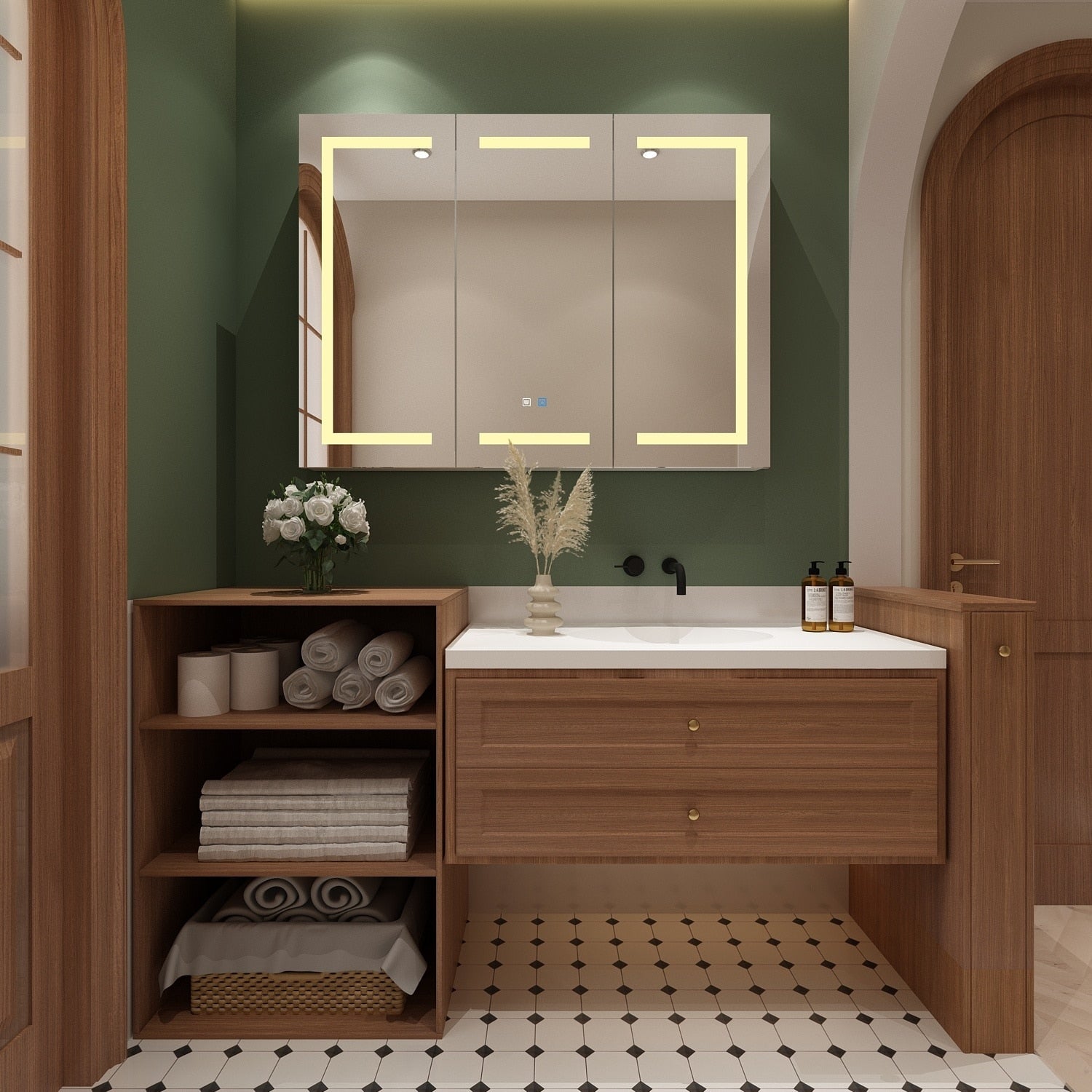 Armoire à pharmacie de salle de bain avec miroir LED antibuée 6 000 K, armoire murale blanche