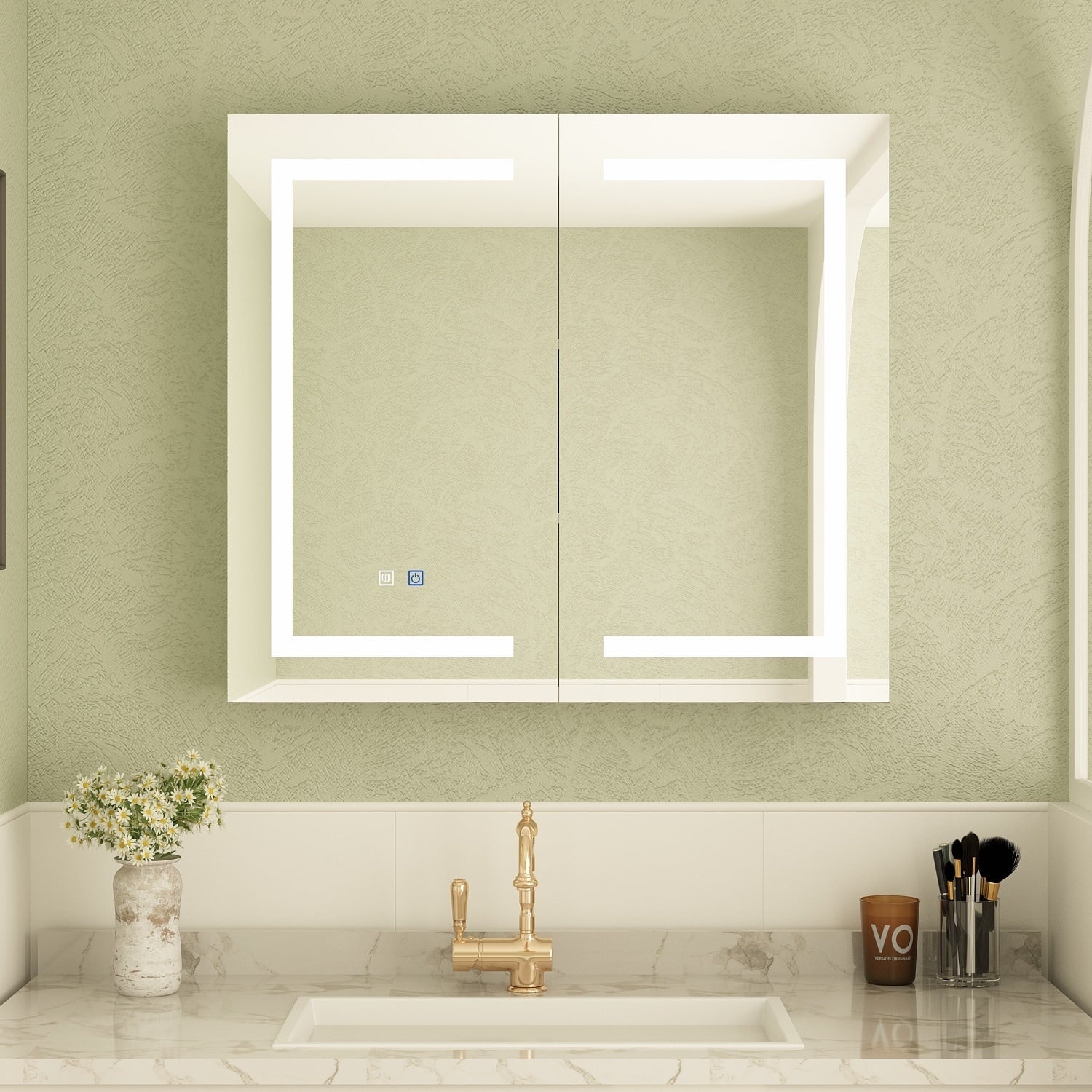 Armoire à pharmacie de salle de bain avec miroir LED antibuée 6 000 K, armoire murale blanche