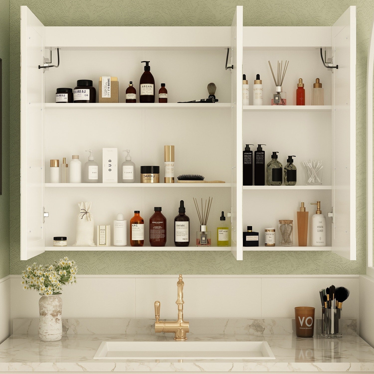 Armoire à pharmacie de salle de bain avec miroir LED antibuée 6 000 K, armoire murale blanche