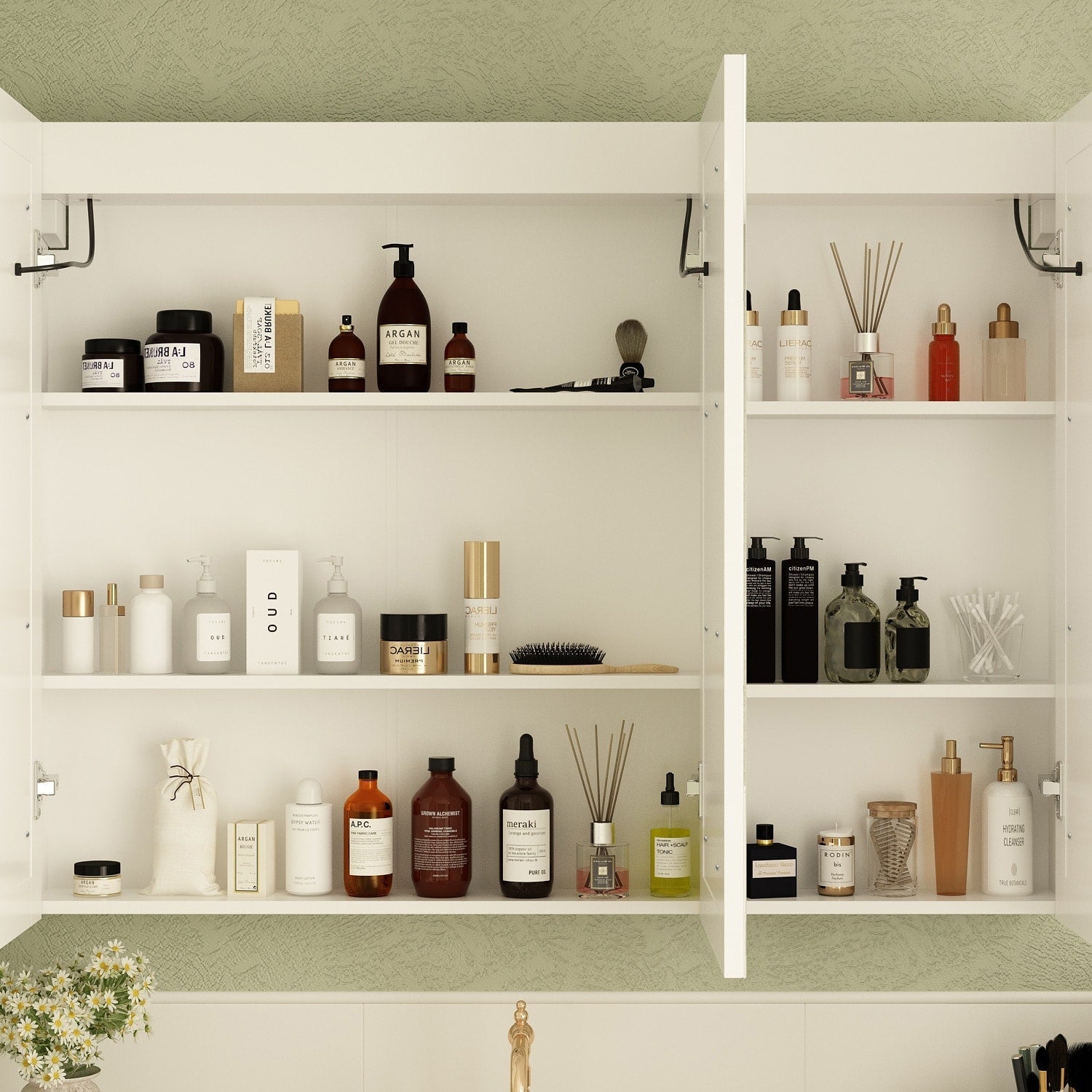 Armoire à pharmacie de salle de bain avec miroir LED antibuée 6 000 K, armoire murale blanche