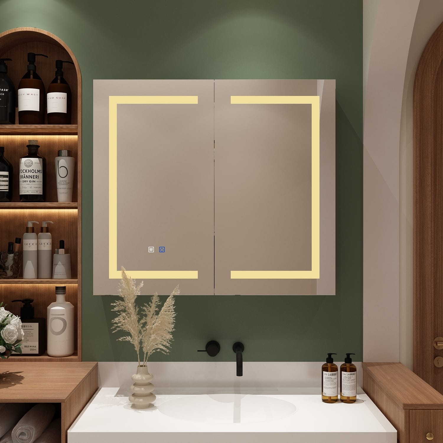 Armoire à pharmacie de salle de bain avec miroir LED antibuée 6 000 K, armoire murale blanche