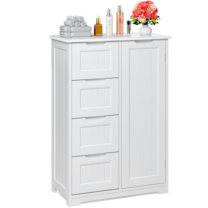 Meuble de rangement de salle de bain, meuble de rangement sur pied indépendant avec 4 tiroirs et étagère réglable