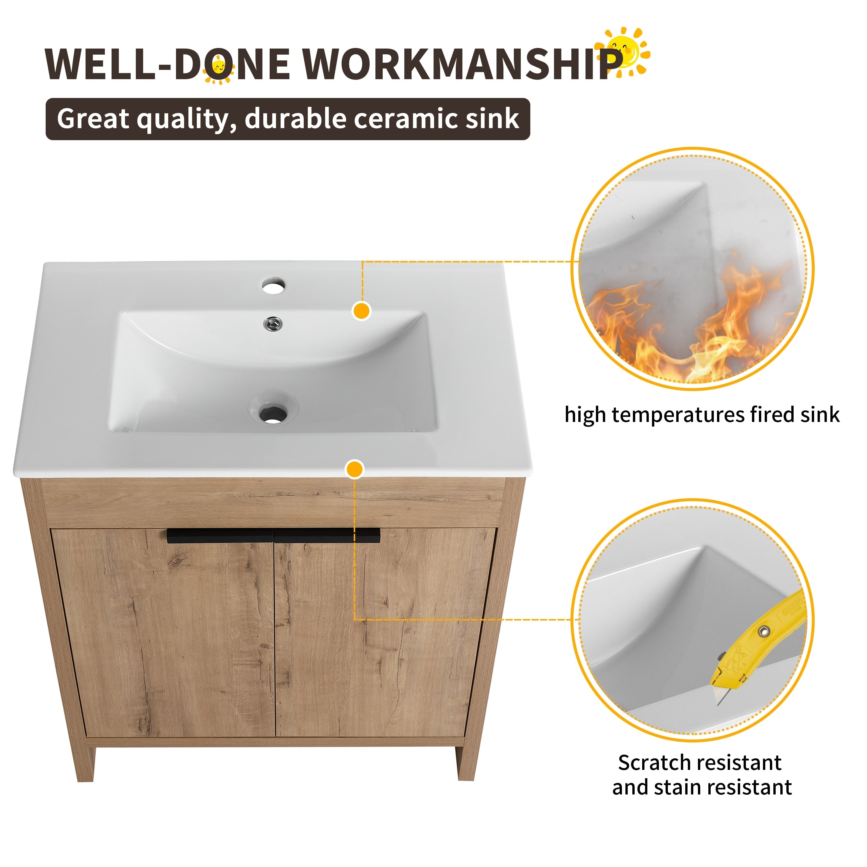 Beingnext Meuble-lavabo 24/30/36 avec porte à fermeture douce et étagère réglable