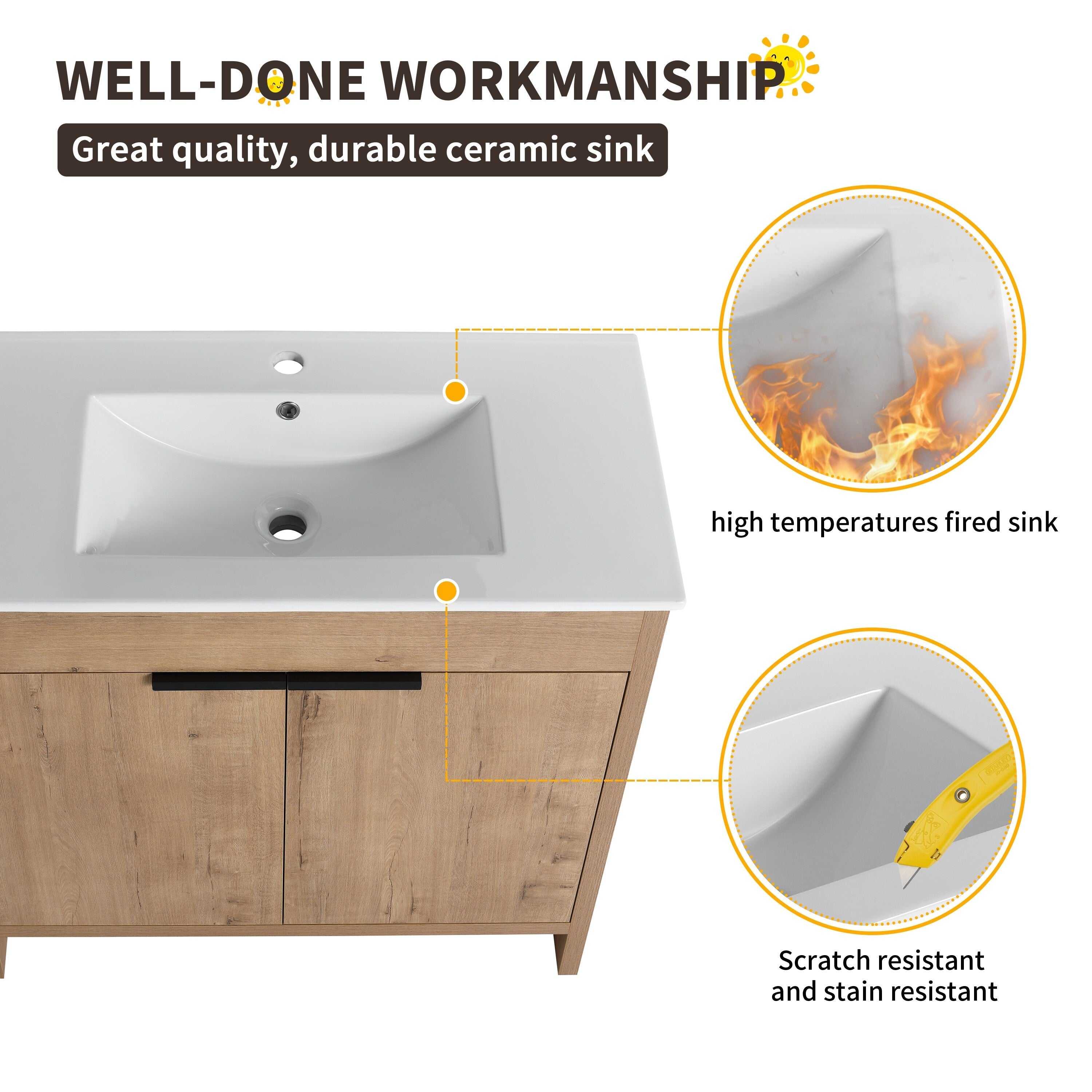 Beingnext Meuble-lavabo 24/30/36 avec porte à fermeture douce et étagère réglable