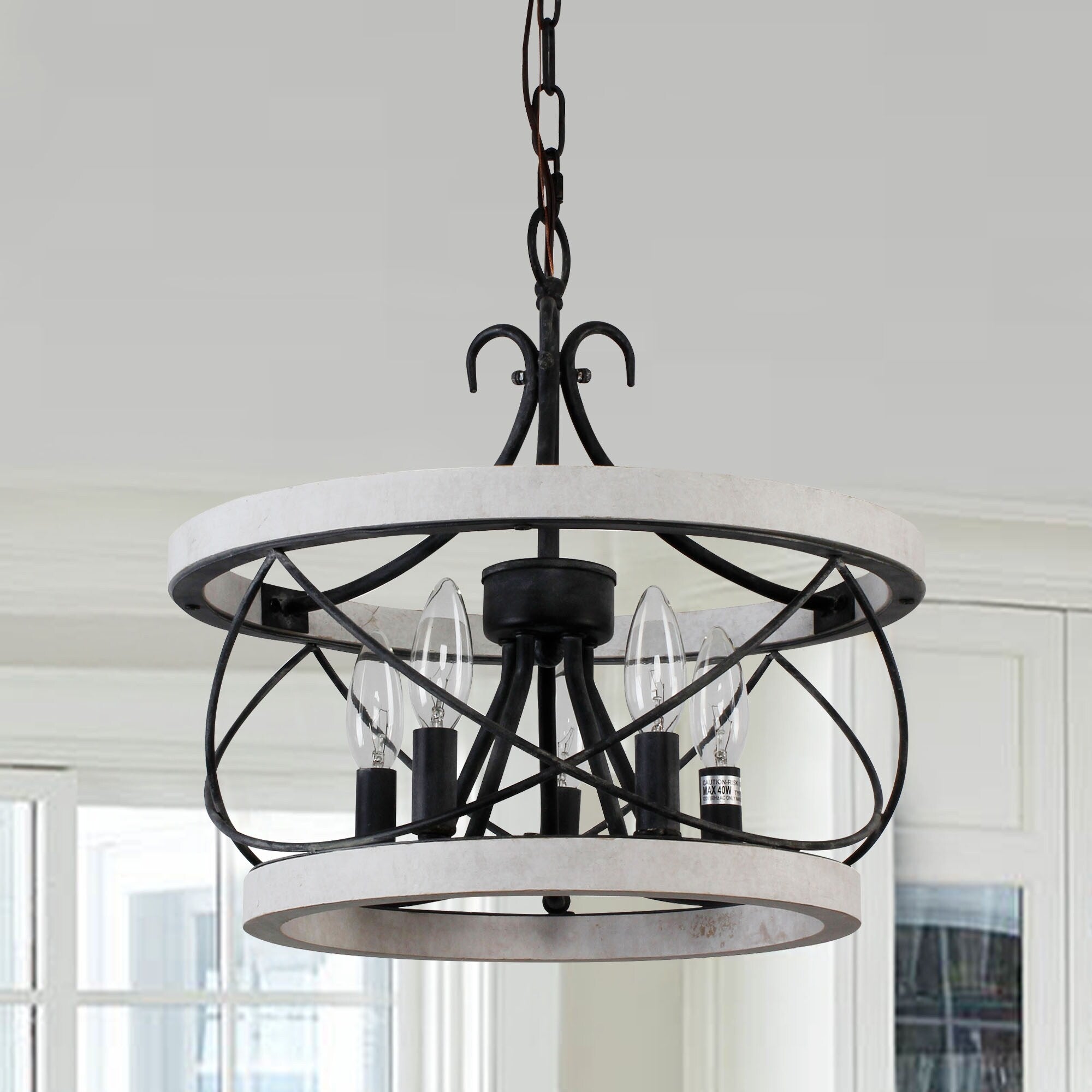 Lustre cage rustique en bois Bella Depot à 5 lumières, éclairage à intensité variable, suspension réglable de 15,7 pouces pour îlot de cuisine
