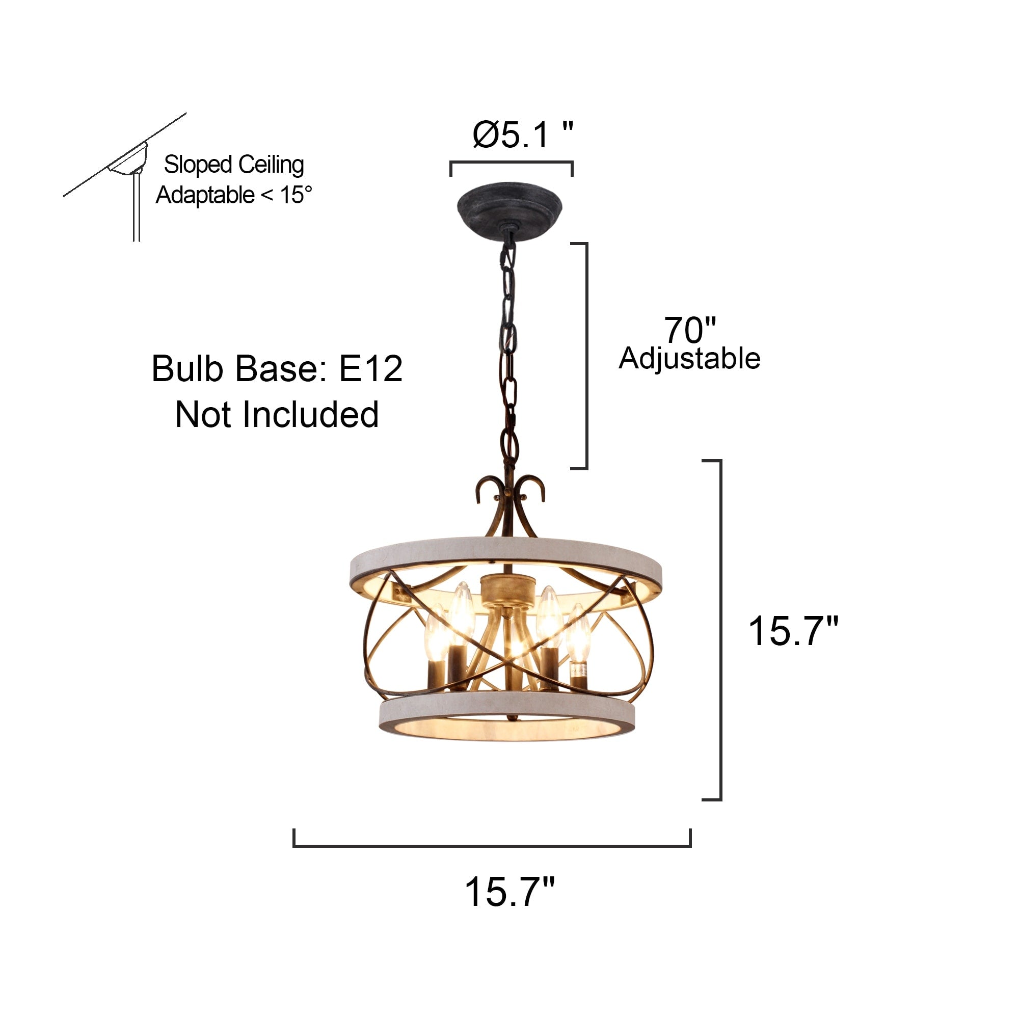 Lustre cage rustique en bois Bella Depot à 5 lumières, éclairage à intensité variable, suspension réglable de 15,7 pouces pour îlot de cuisine