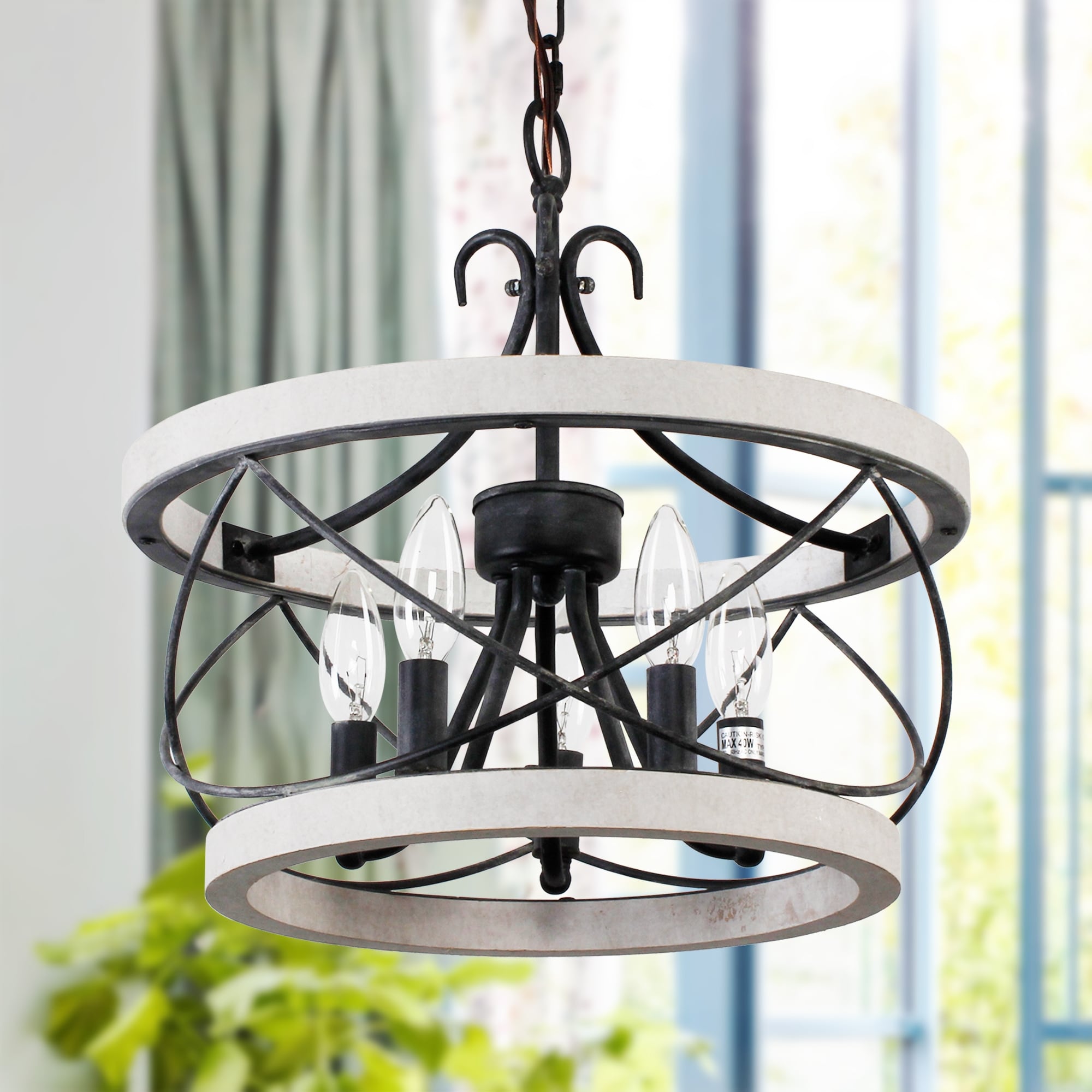 Lustre cage rustique en bois Bella Depot à 5 lumières, éclairage à intensité variable, suspension réglable de 15,7 pouces pour îlot de cuisine