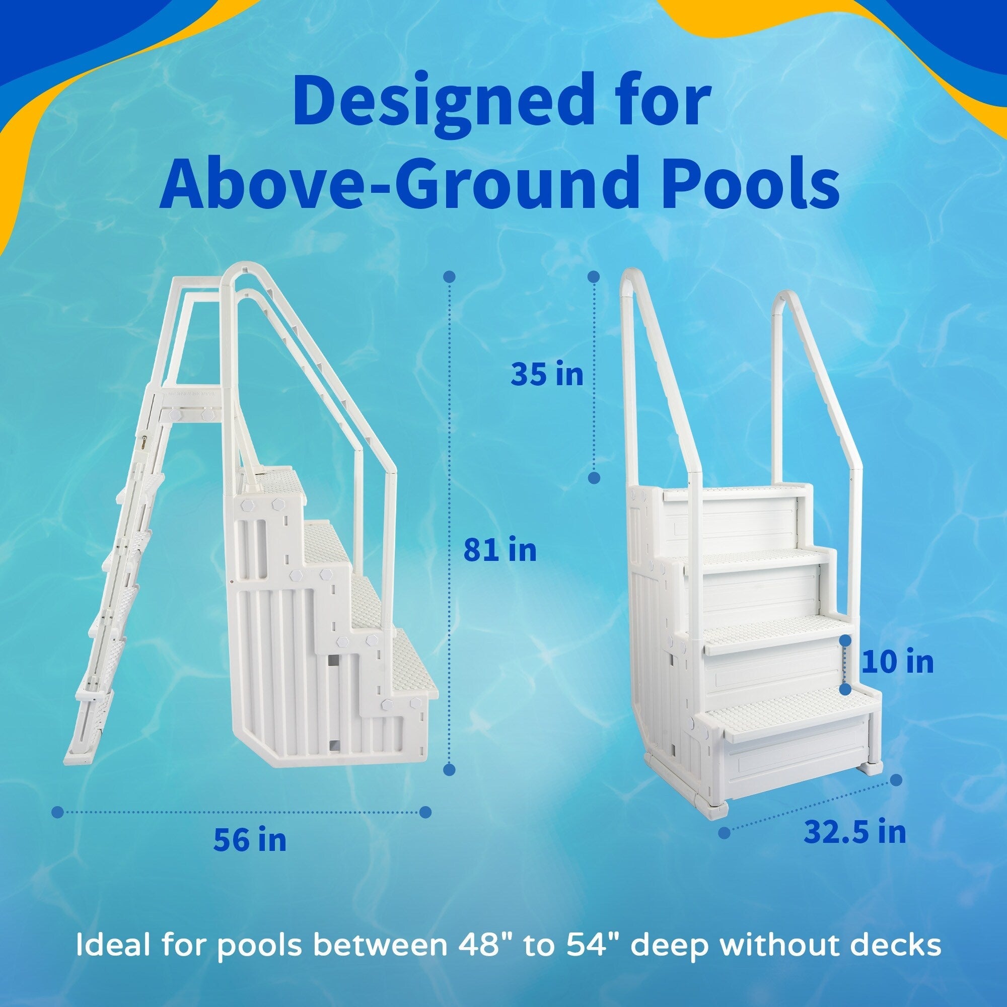 Escabeau de piscine Blue Wave Easy avec échelle extérieure pour piscines hors sol – 82,5 cm (l) x 142 cm (P) x 206 cm (H)