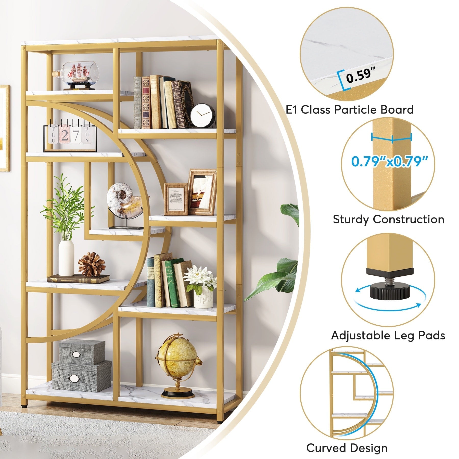 Bibliothèque industrielle à 5 étagères pour chambre, salon, bureau
