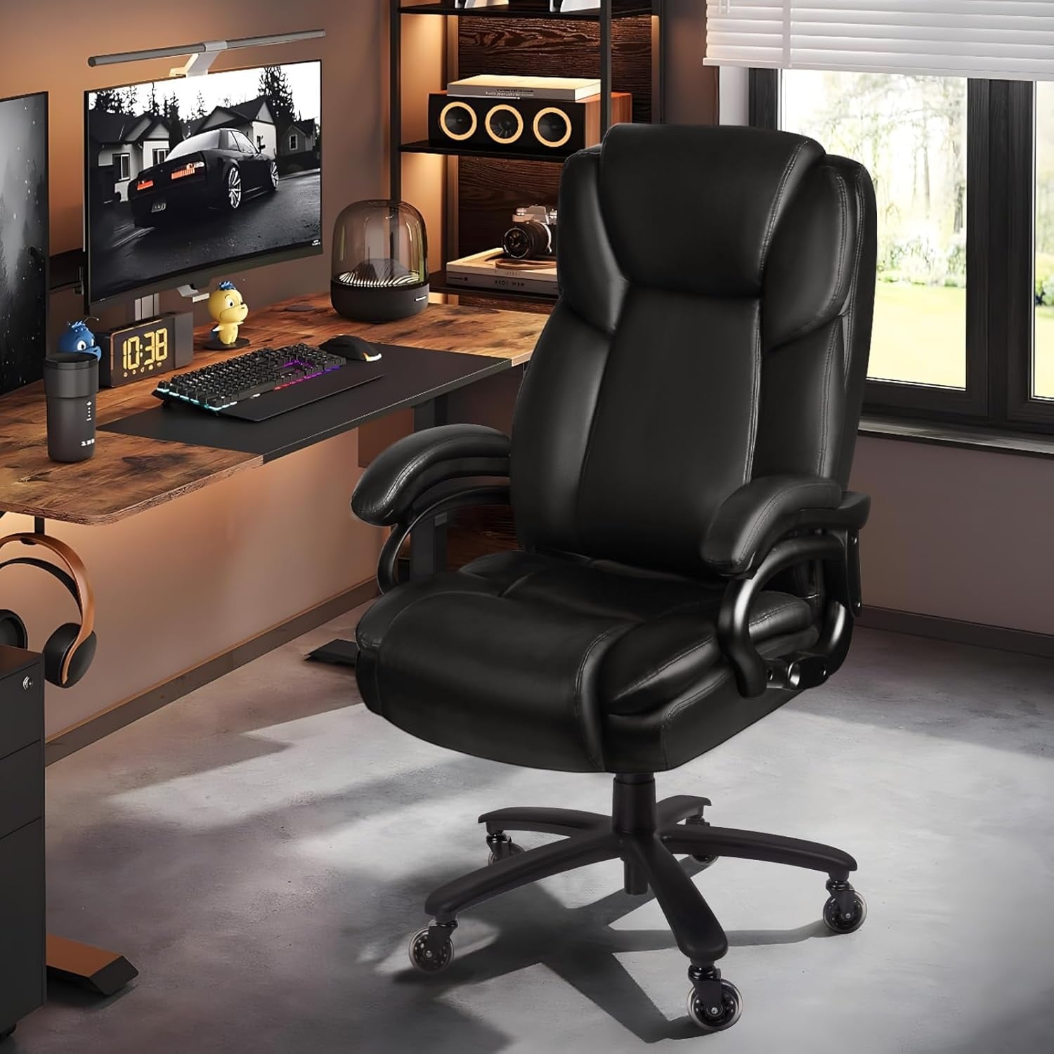 Chaise de bureau exécutive Bossin Big and Tall, chaise ergonomique à support lombaire réglable de 500 lb avec dossier haut en cuir PU pour ordinateur