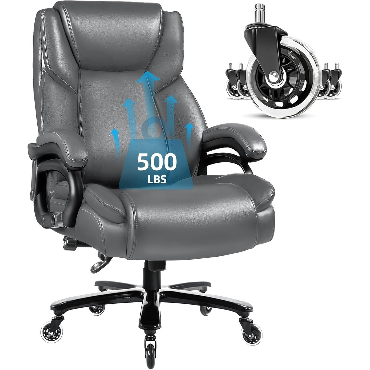 Chaise de bureau exécutive Bossin Big and Tall, chaise ergonomique à support lombaire réglable de 500 lb avec dossier haut en cuir PU pour ordinateur