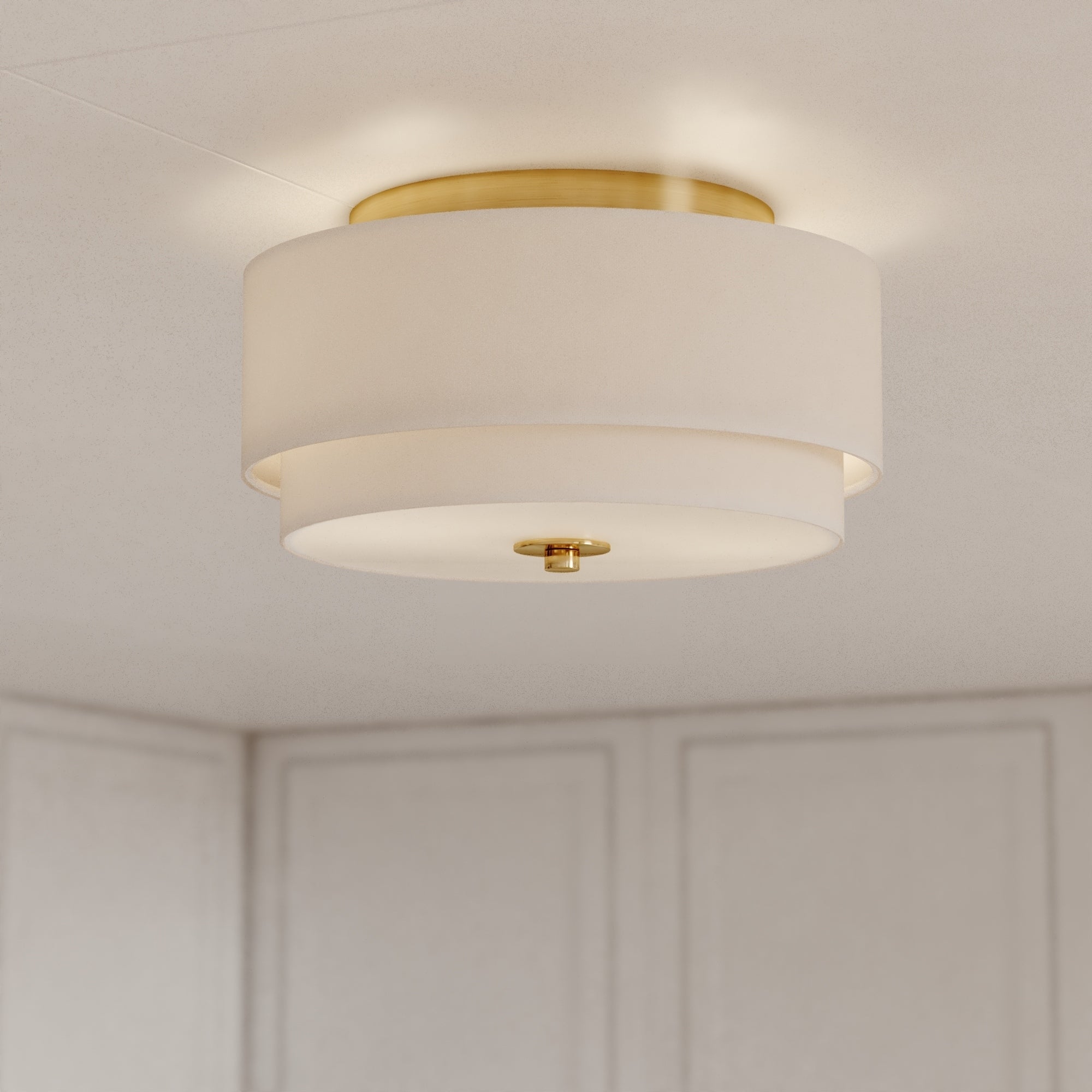 Plafonnier moderne du milieu du siècle de Burnaby avec abat-jour tambour en lin blanc