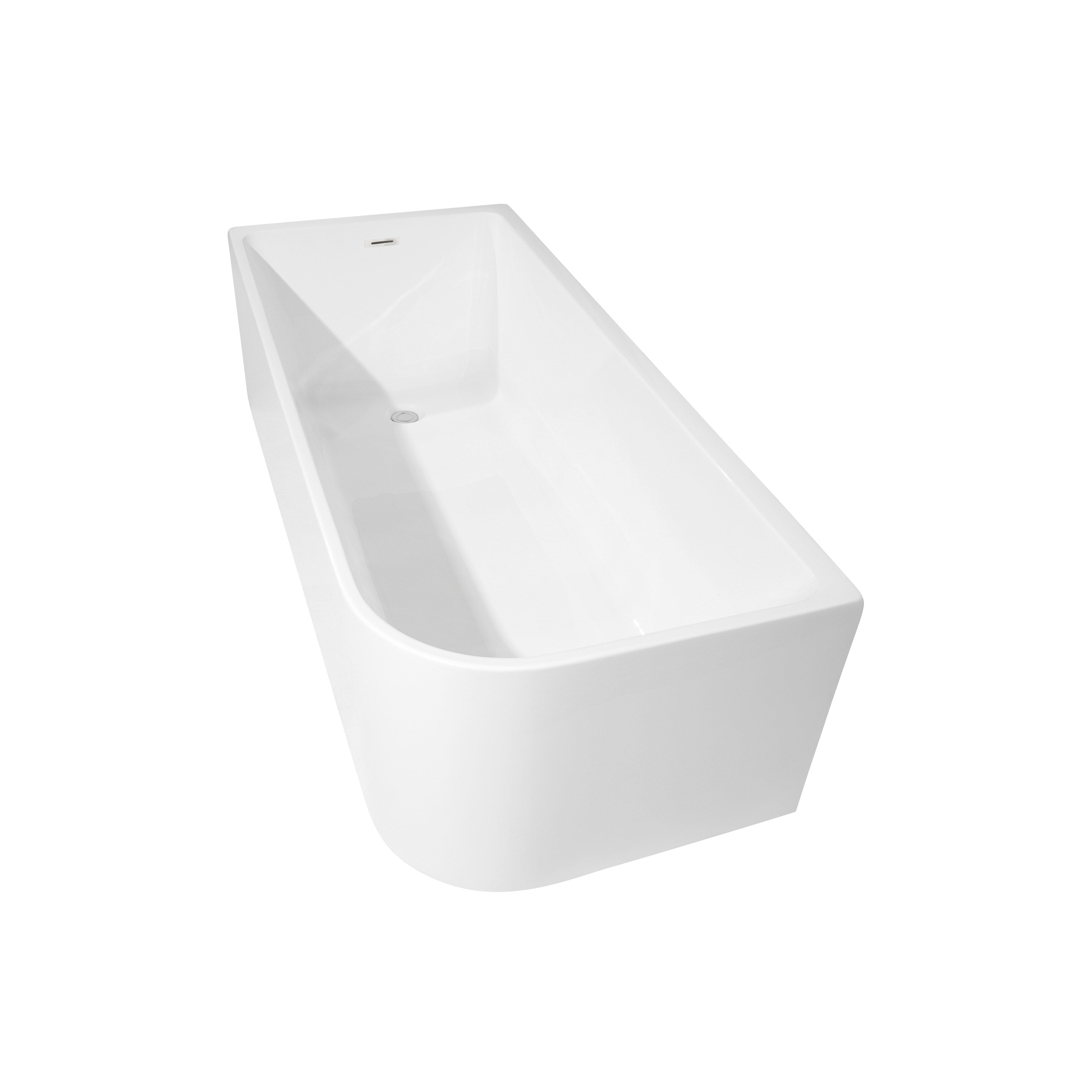 Baignoires autoportantes en acrylique CB HOME 59''/67'', baignoires simples contre le mur, trop-plein gauche/droite