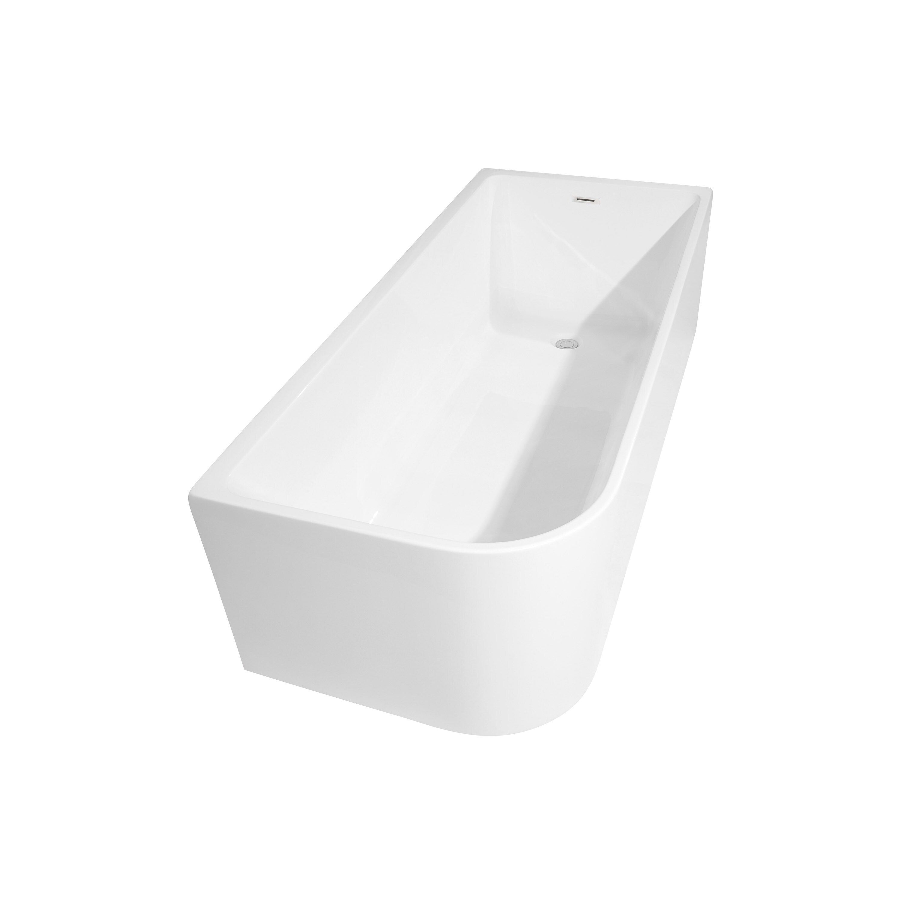 Baignoires autoportantes en acrylique CB HOME 59''/67'', baignoires simples contre le mur, trop-plein gauche/droite