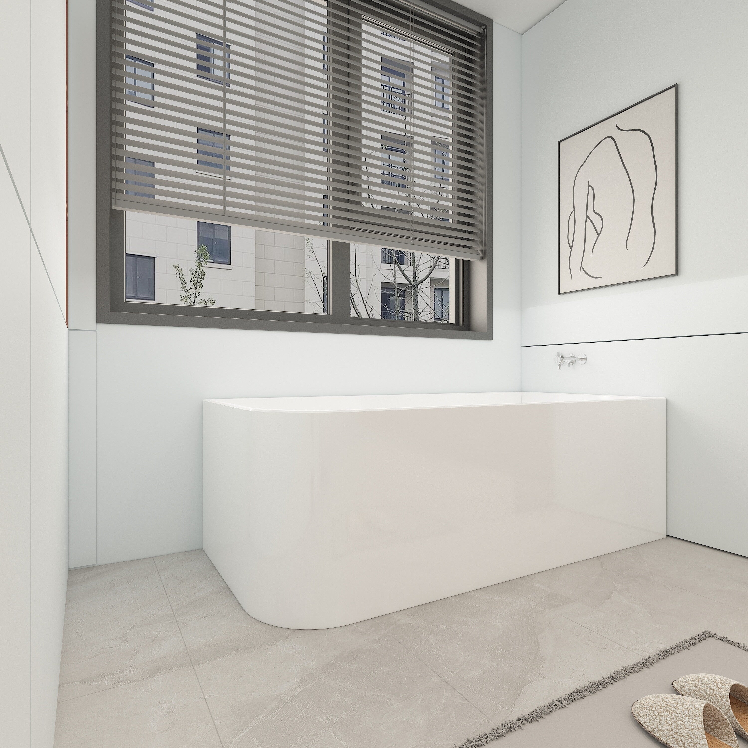 Baignoires autoportantes en acrylique CB HOME 59''/67'', baignoires simples contre le mur, trop-plein gauche/droite