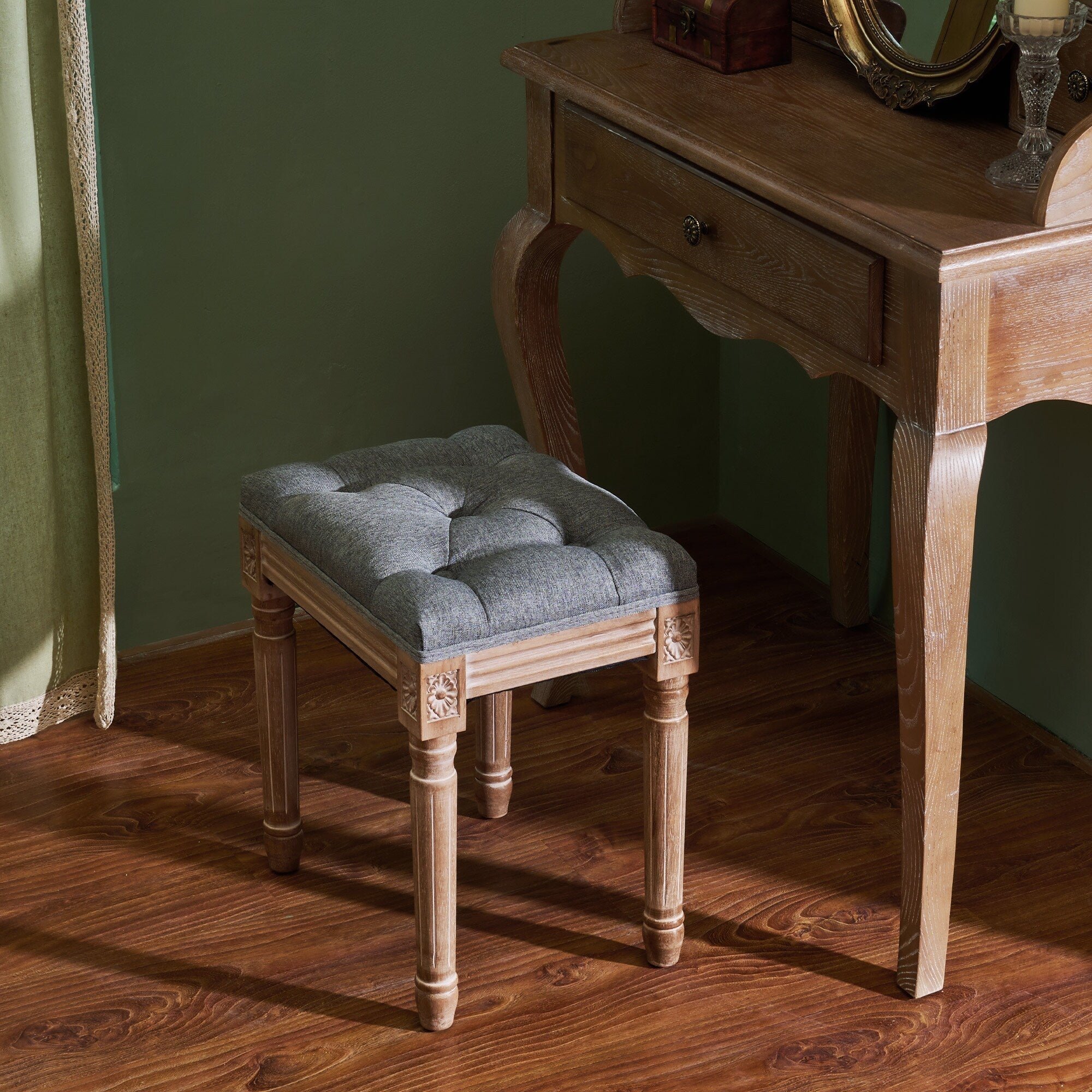 Tabouret de pied et tabouret de coiffeuse rembourrés vintage français CO-Z
