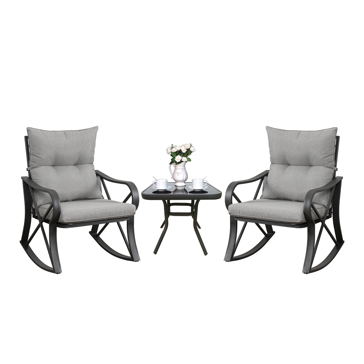 Ensemble de 3 chaises à bascule d'extérieur COSIEST avec table d'appoint
