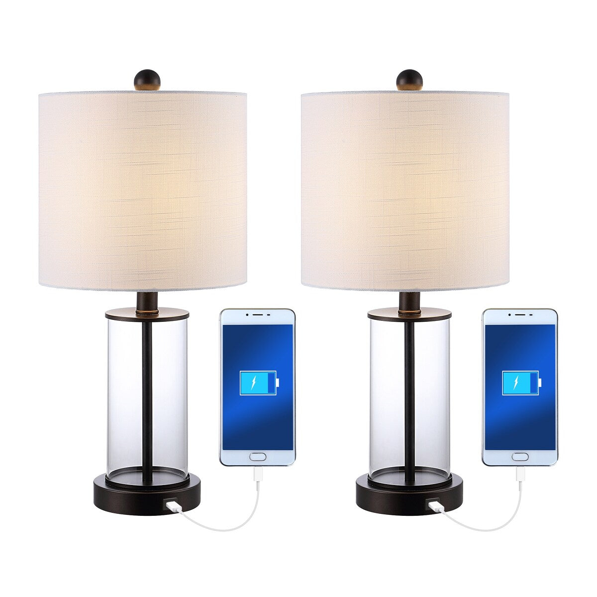 Lampe de table à LED Cabell 21 en verre, contemporaine et moderne, avec chargeur USB, bronze huilé (lot de 2) par JONATHAN Y