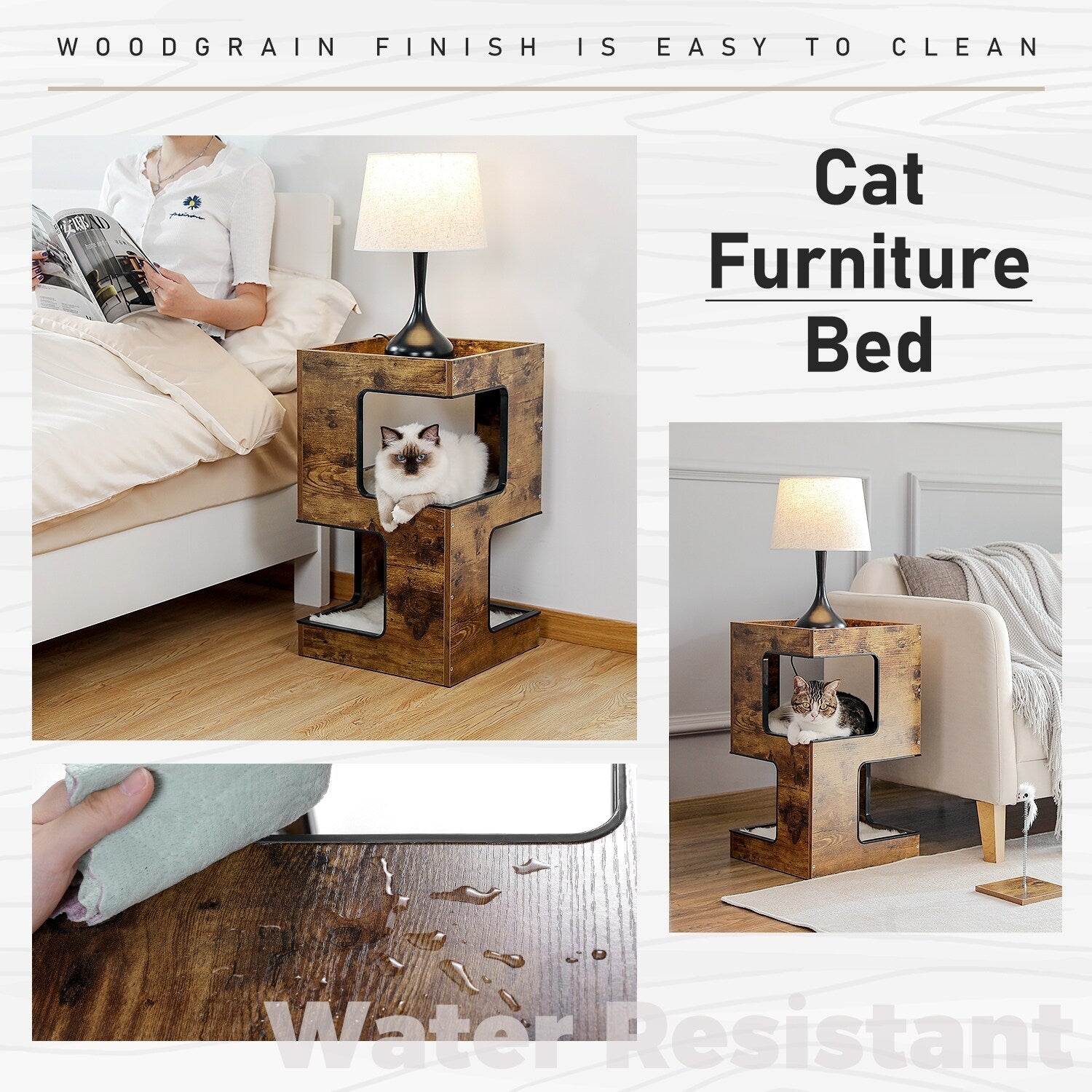 Niche pour chat, lit pour chat, arbre à chat avec griffoir et tapis amovibles