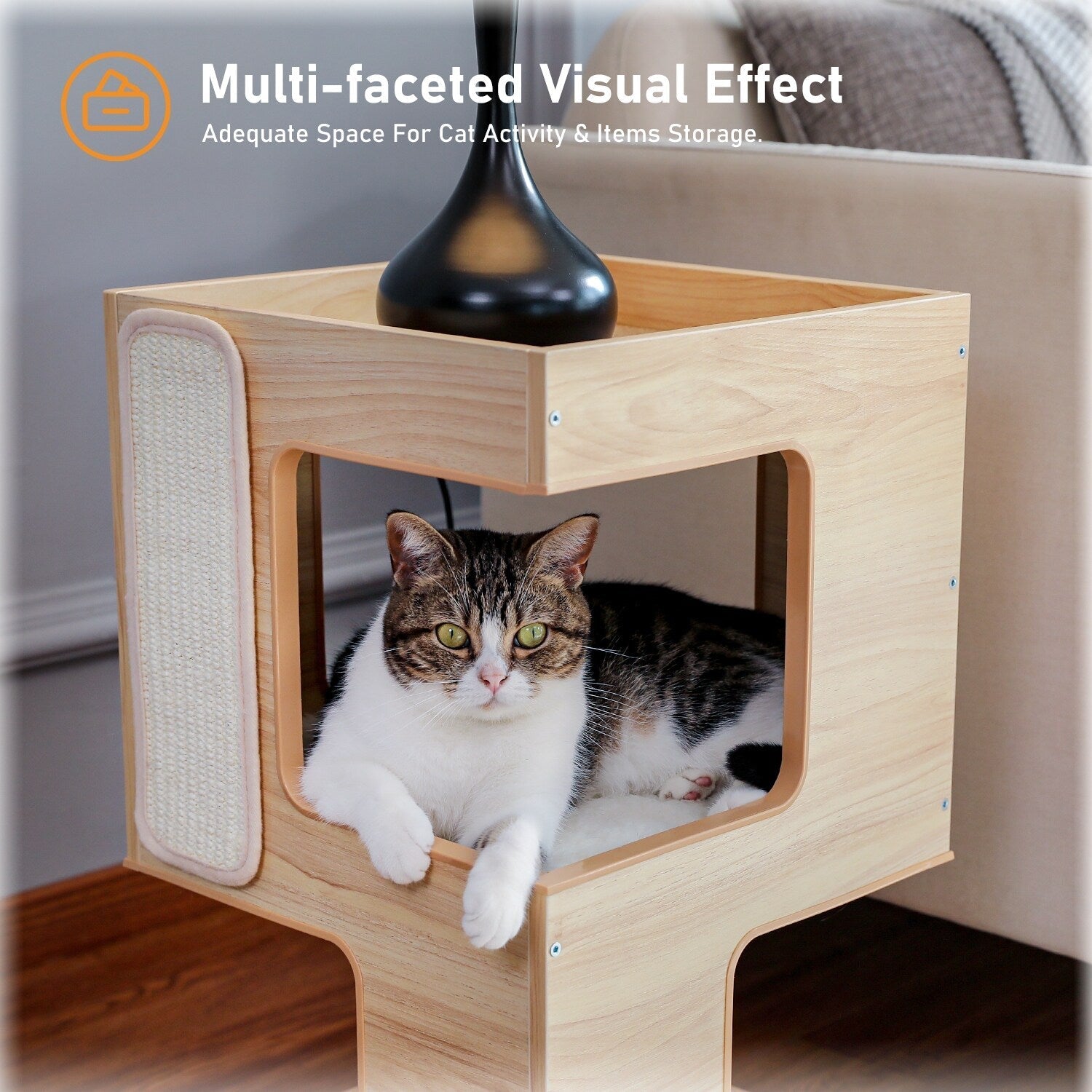 Niche pour chat, lit pour chat, arbre à chat avec griffoir et tapis amovibles