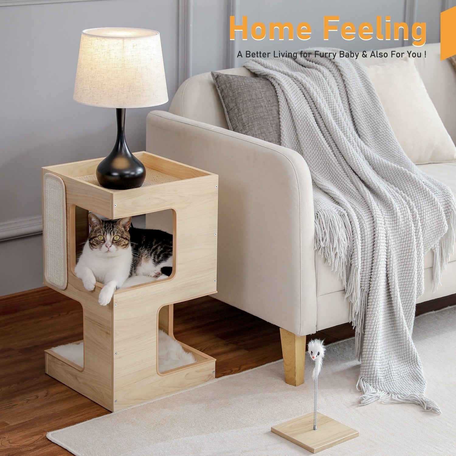 Niche pour chat, lit pour chat, arbre à chat avec griffoir et tapis amovibles