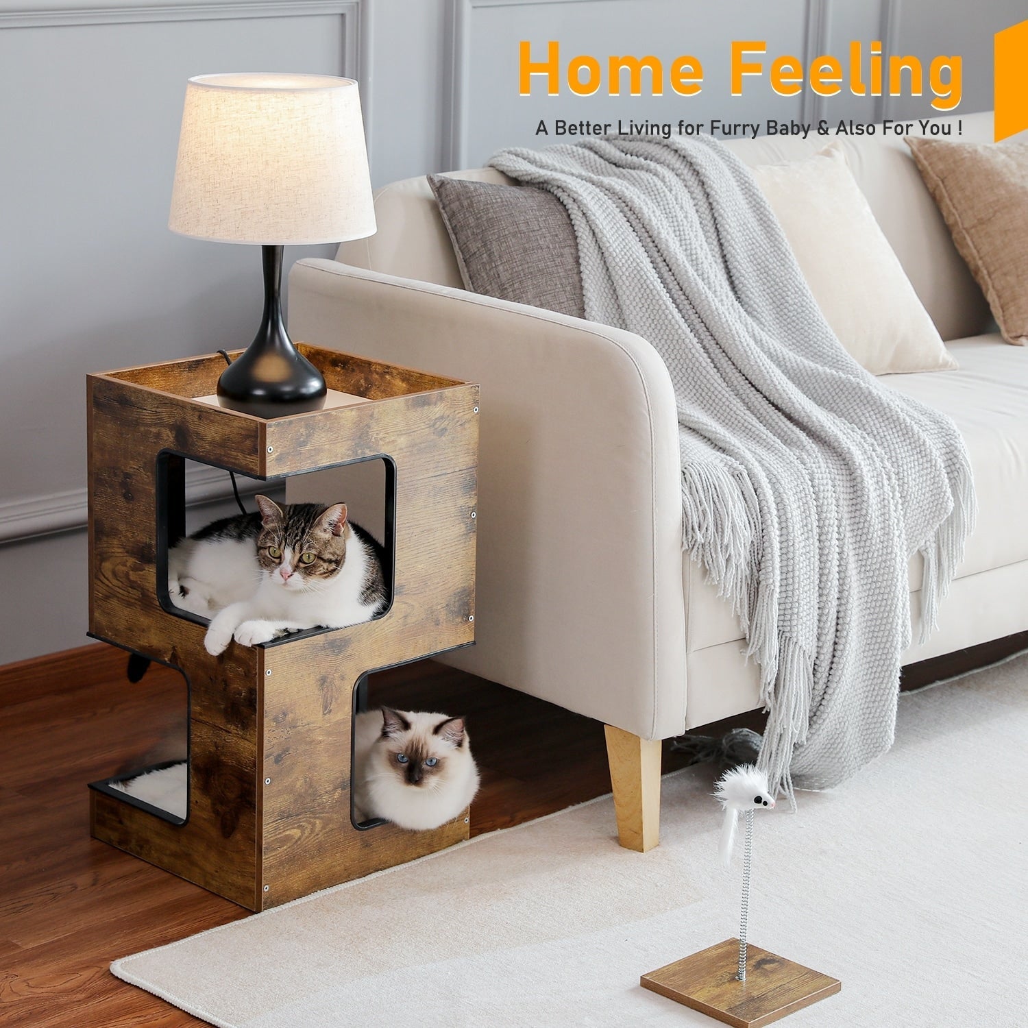 Niche pour chat, lit pour chat, arbre à chat avec griffoir et tapis amovibles