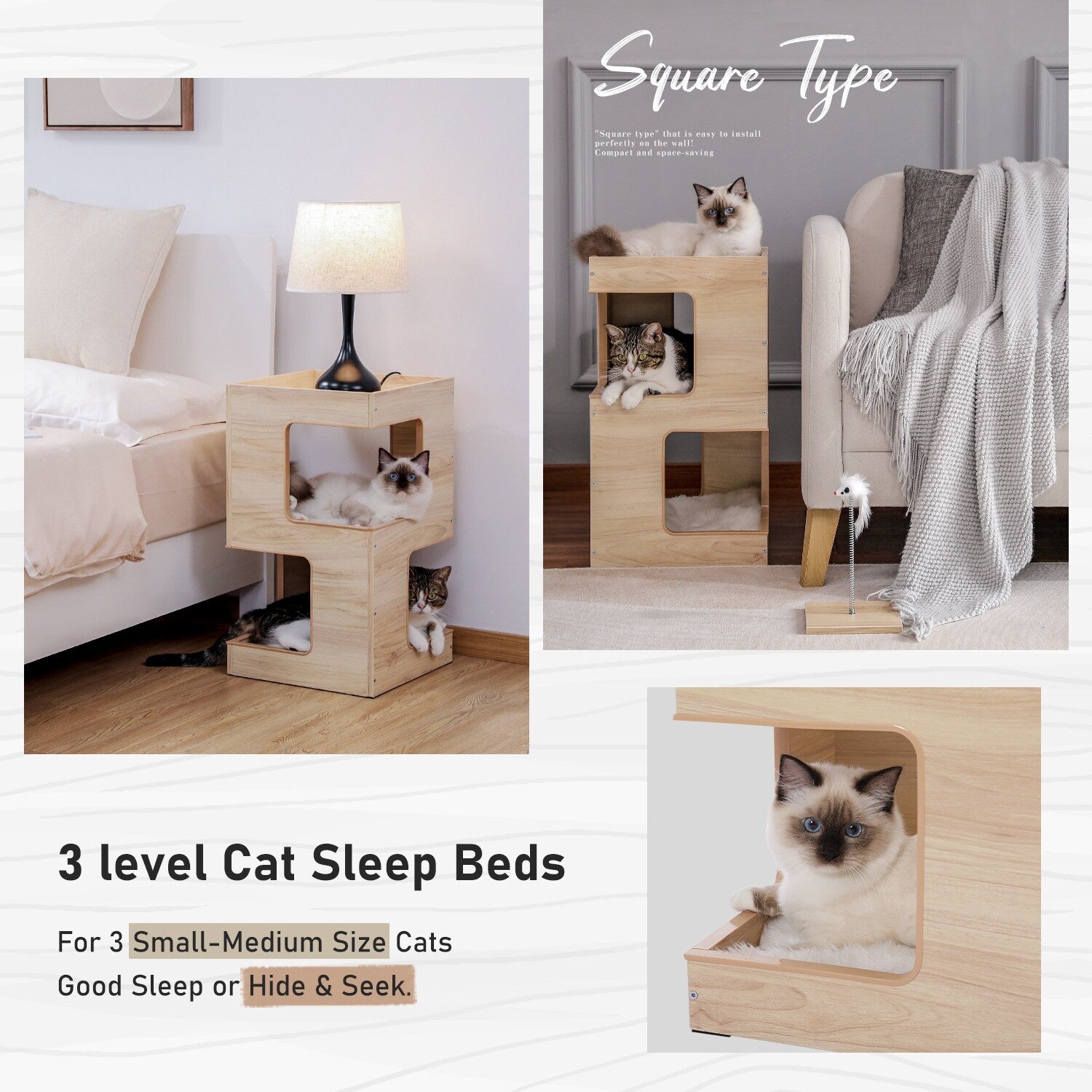 Niche pour chat, lit pour chat, arbre à chat avec griffoir et tapis amovibles