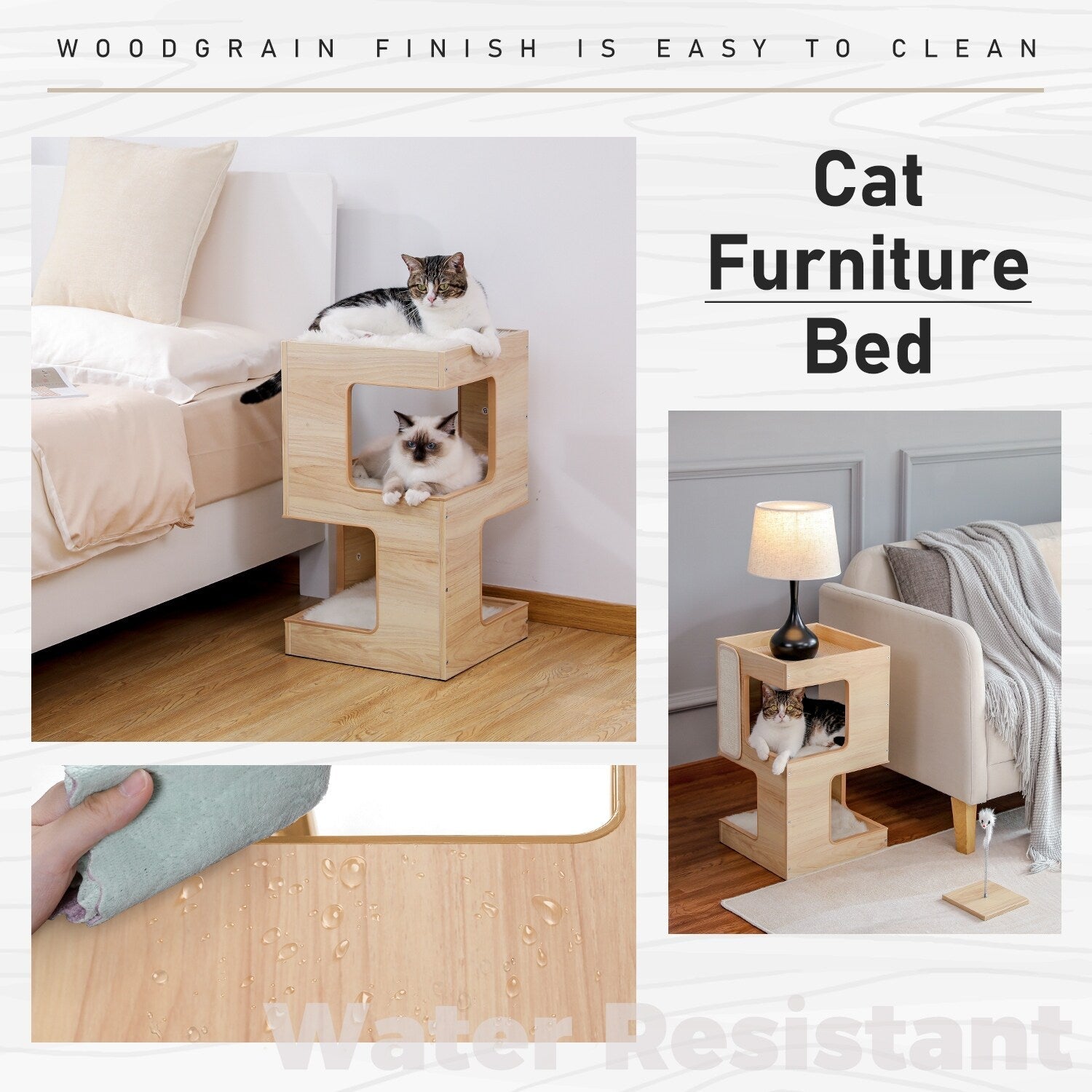 Niche pour chat, lit pour chat, arbre à chat avec griffoir et tapis amovibles