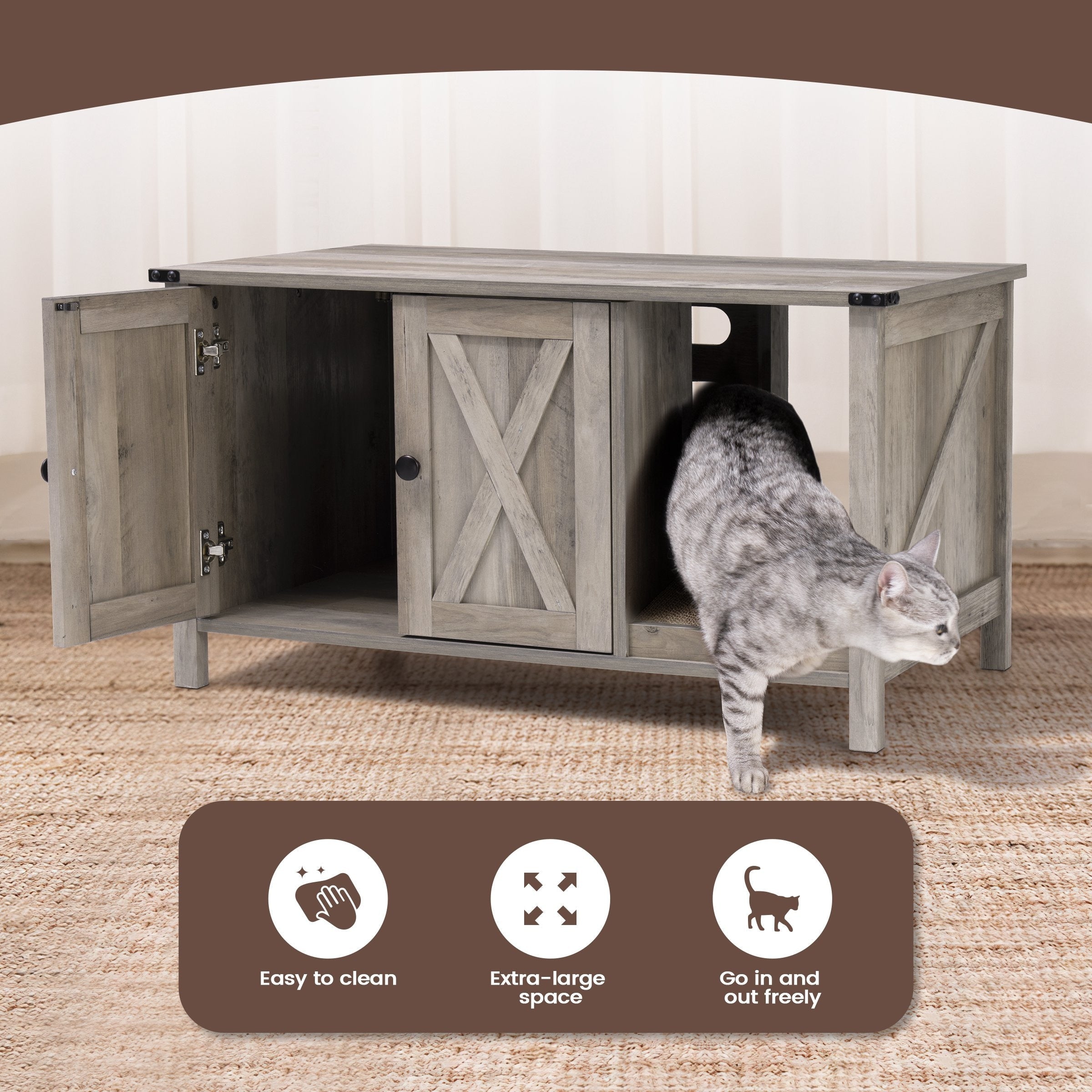 Enceinte de litière pour chat, meuble de toilette en bois caché avec griffoir