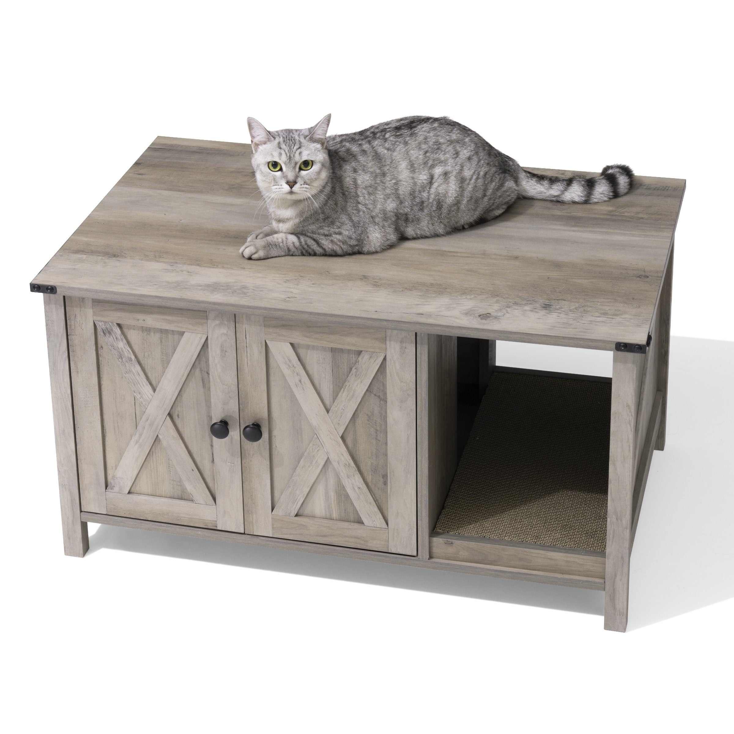 Enceinte de litière pour chat, meuble de toilette en bois caché avec griffoir