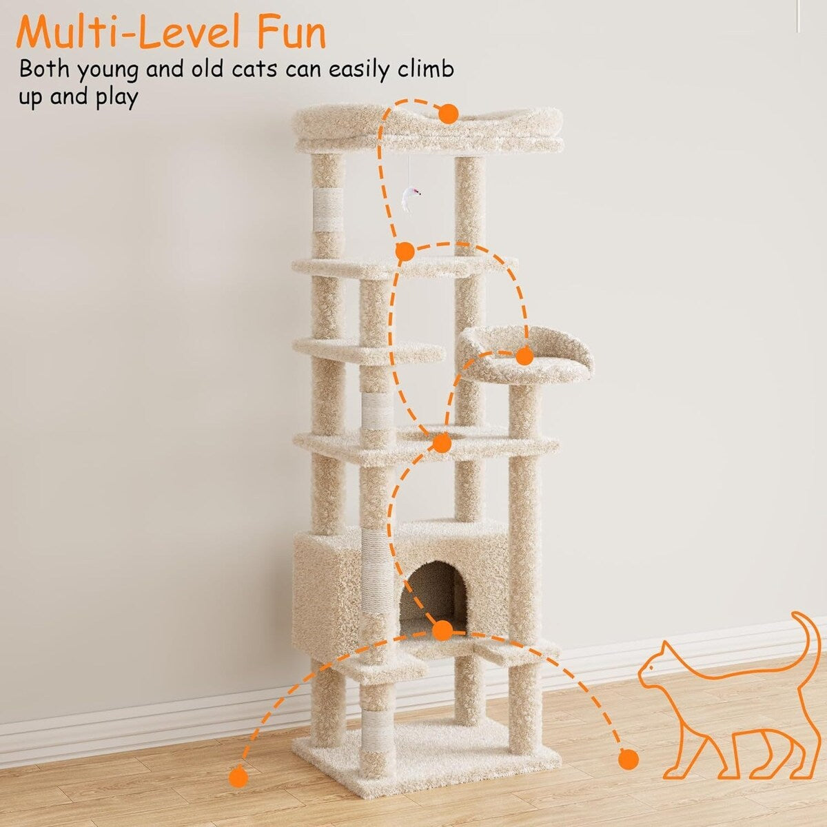 Arbre à chat, tour à chat à plusieurs niveaux avec griffoir