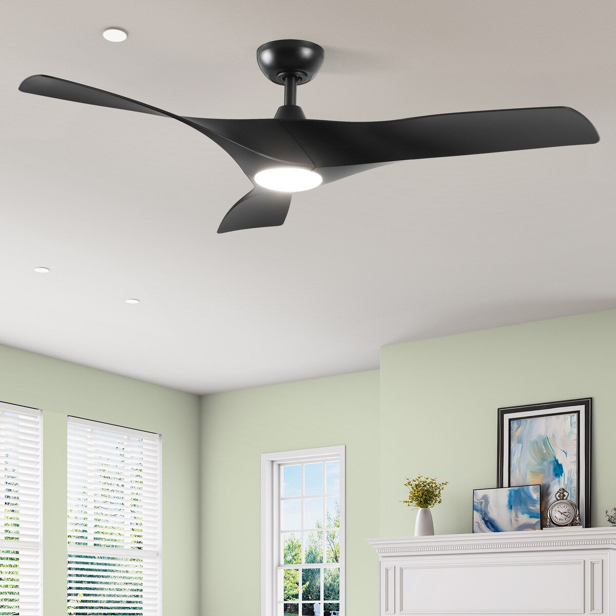 Ventilateur de plafond avec télécommande, éclairage LED tricolore à intensité variable, 52 pouces